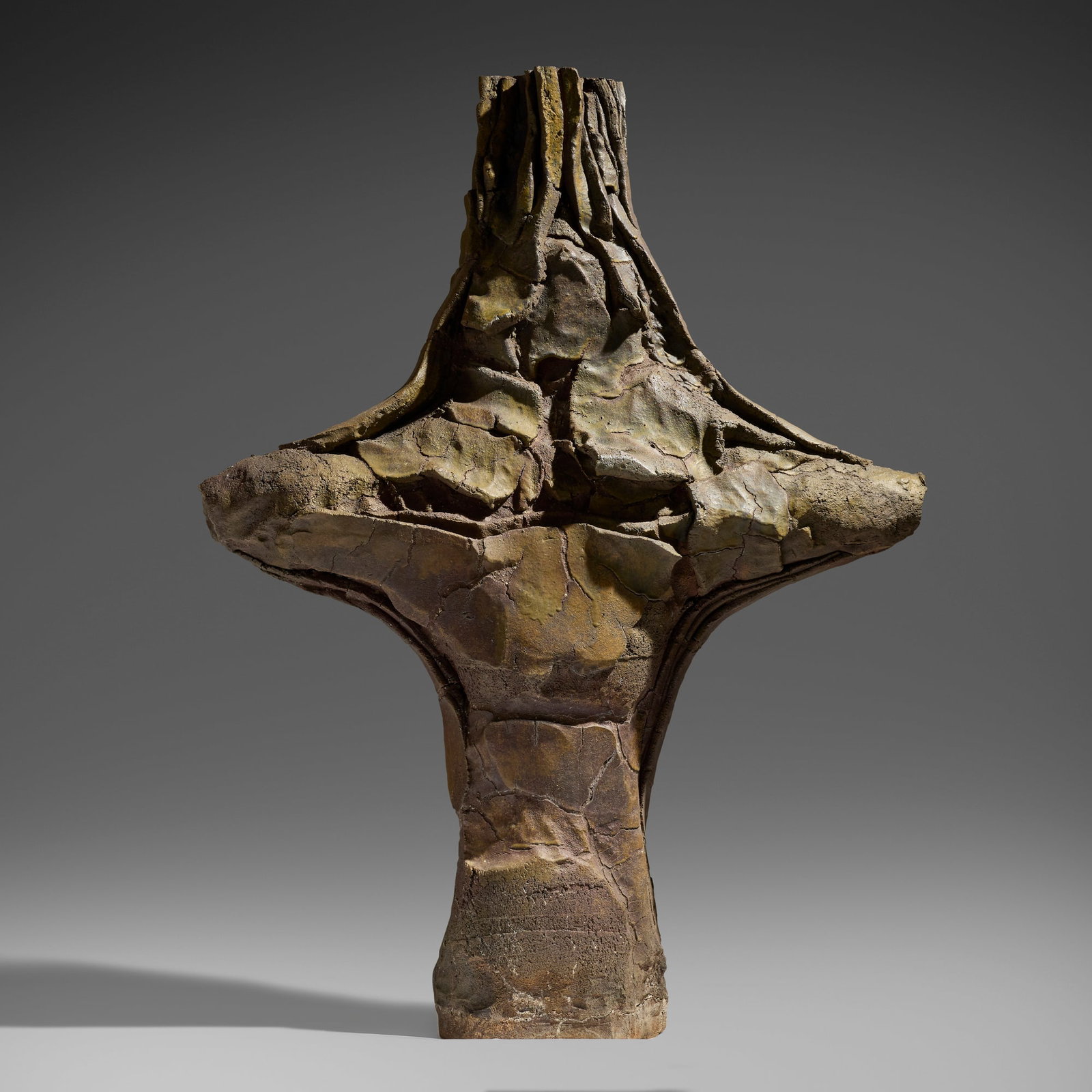John Mason, Cross Form, Dark Brown: John Mason Cross Form, Dark Brown 1963 glazed stoneware 68 h x 51 w x 18 d in (173 x 130 x 46 cm) A monumental form. Incised signature and date to underside 'Mason 63'. Provenance: Acquired