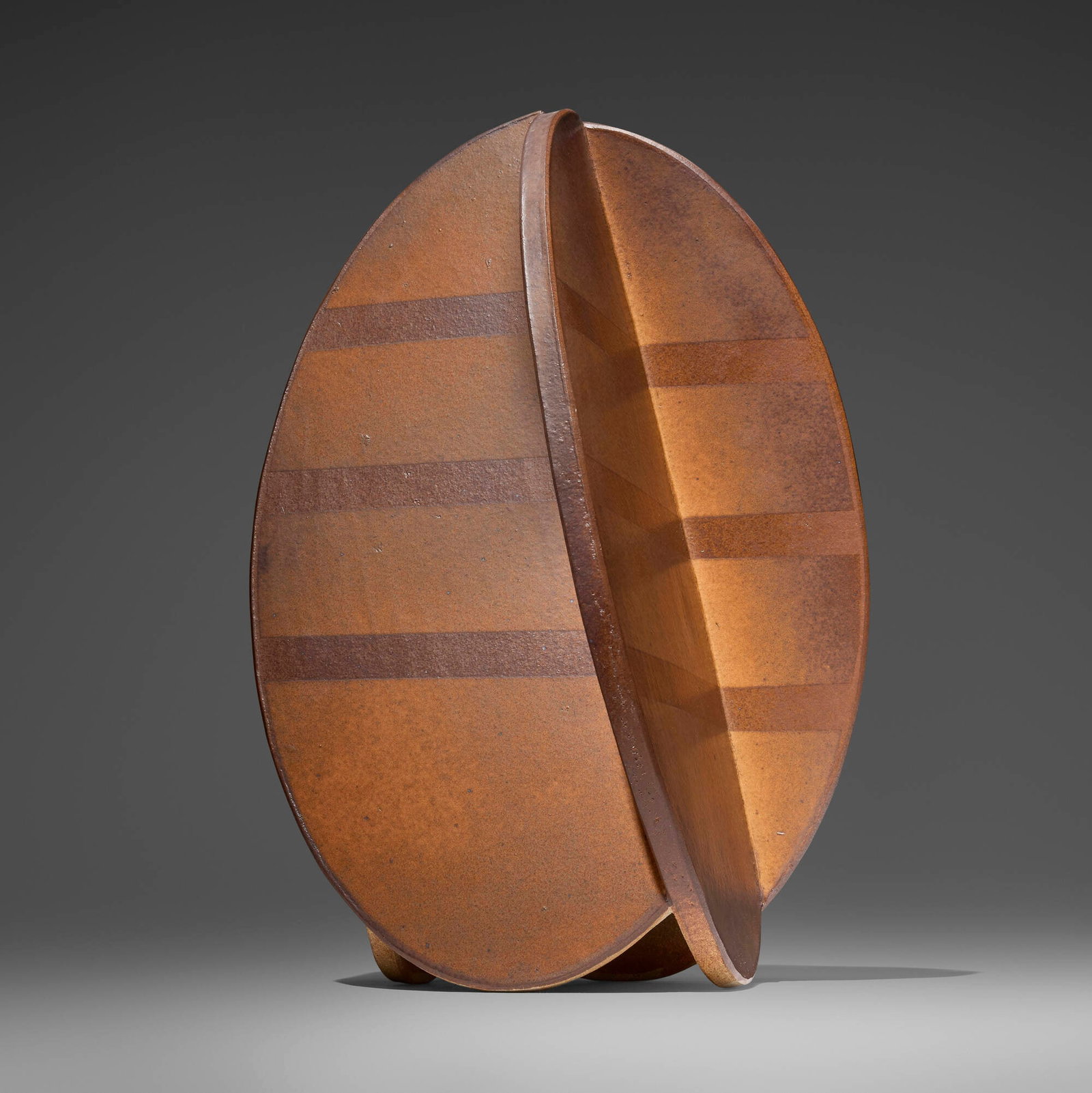 John Mason, Intersecting Orbital Planes, Ember with Tracers: John Mason Intersecting Orbital Planes, Ember with Tracers 2007 glazed stoneware 19.75 h x 14 dia in (50 x 36 cm) Incised signature and date to underside 'Mason 8-29-07'. Provenance:
