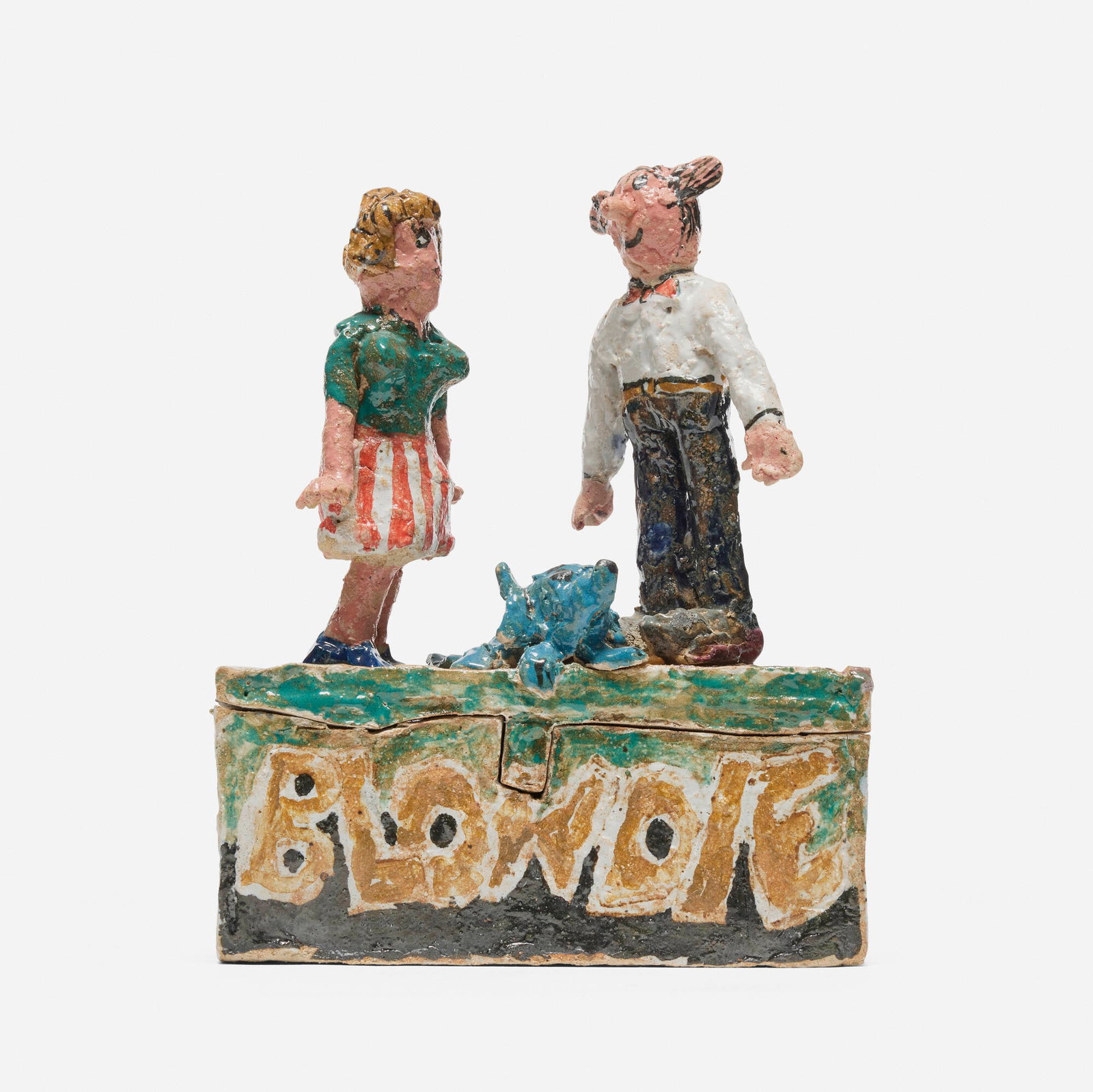 Magdalena Suarez Frimkess, Blondie Box: Magdalena Suarez Frimkess Blondie Box 2020 glazed earthenware 10.25 h x 7.875 w x 3.625 d in (26 x 20 x 9 cm) Signed and dated to underside 'Magdalena 9-20'. Provenance: South Willard, Los