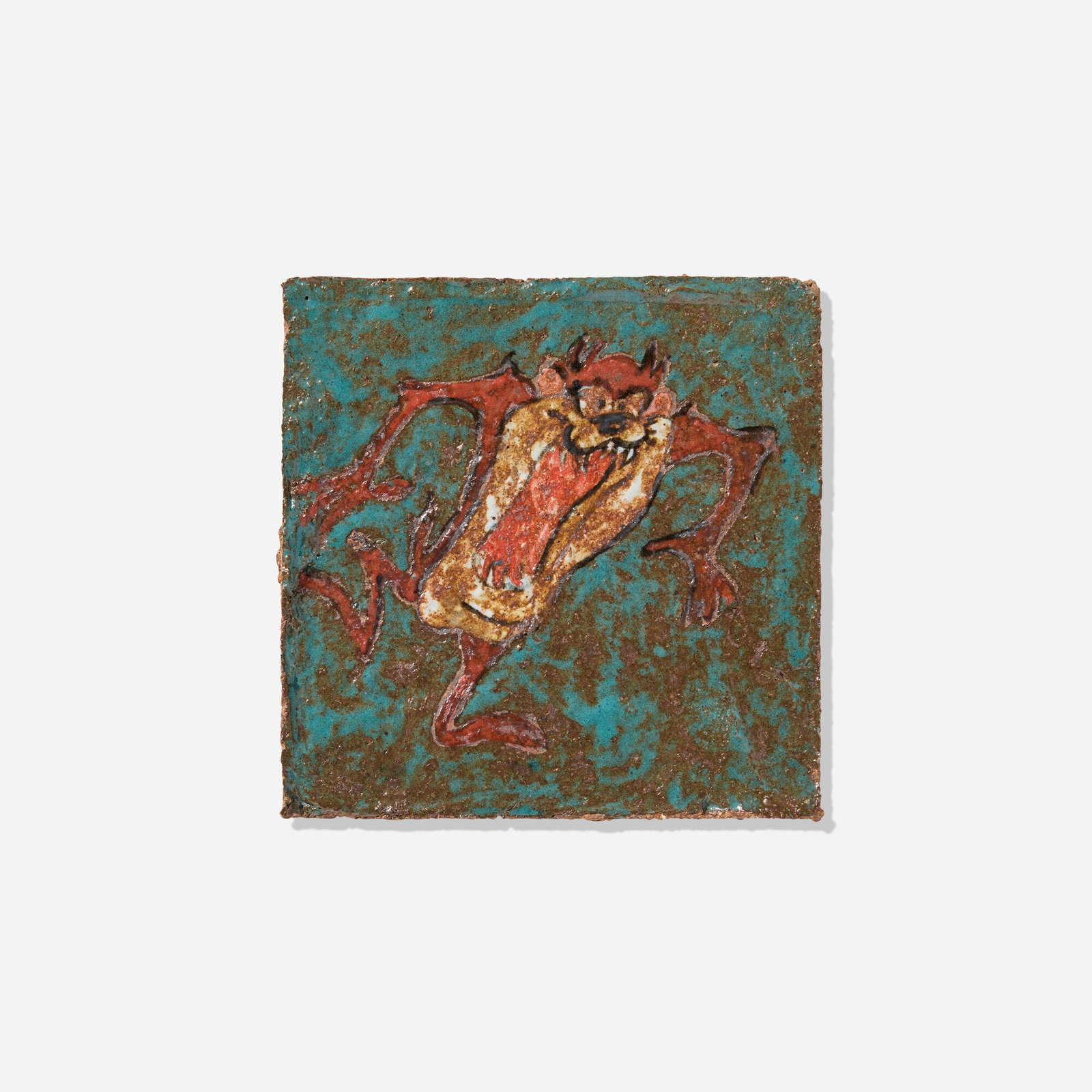 Magdalena Suarez Frimkess, Tasmanian Devil tile: Magdalena Suarez Frimkess Tasmanian Devil tile 2019 glazed earthenware 5.75 h x 5.75 w x 0.25 d in (15 x 15 x 1 cm) Signed and dated to underside 'Magdalena 6-19'. Provenance: South