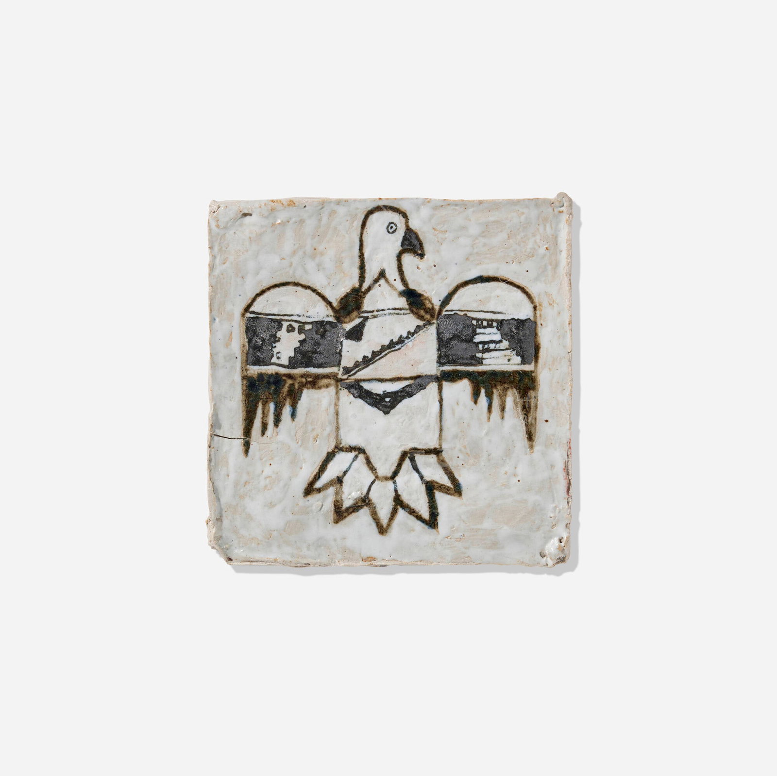 Magdalena Suarez Frimkess, Bird tile: Magdalena Suarez Frimkess Bird tile 2021 glazed earthenware 5.625 h x 5.5 w x 0.25 d in (14 x 14 x 1 cm) Signed and dated to underside 'Magdalena 3-21'. Provenance: South Willard, Los