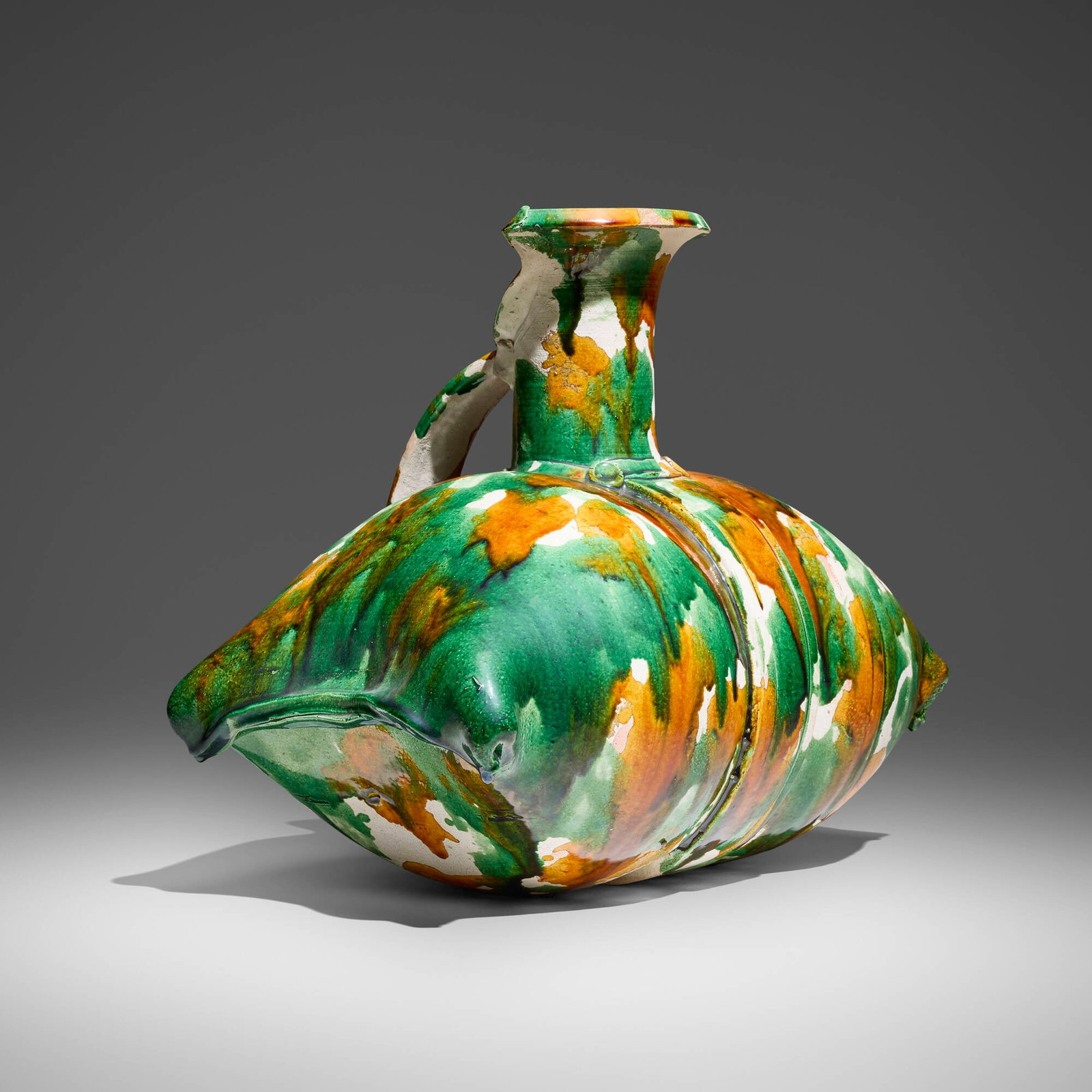 Betty Woodman, Pillow Pitcher: Betty Woodman Pillow Pitcher c. 1985 glazed earthenware 14.75 h x 16.75 w x 10.5 d in (37 x 43 x 27 cm) Impressed signature to reverse 'Woodman'. Provenance: Acquired directly from the