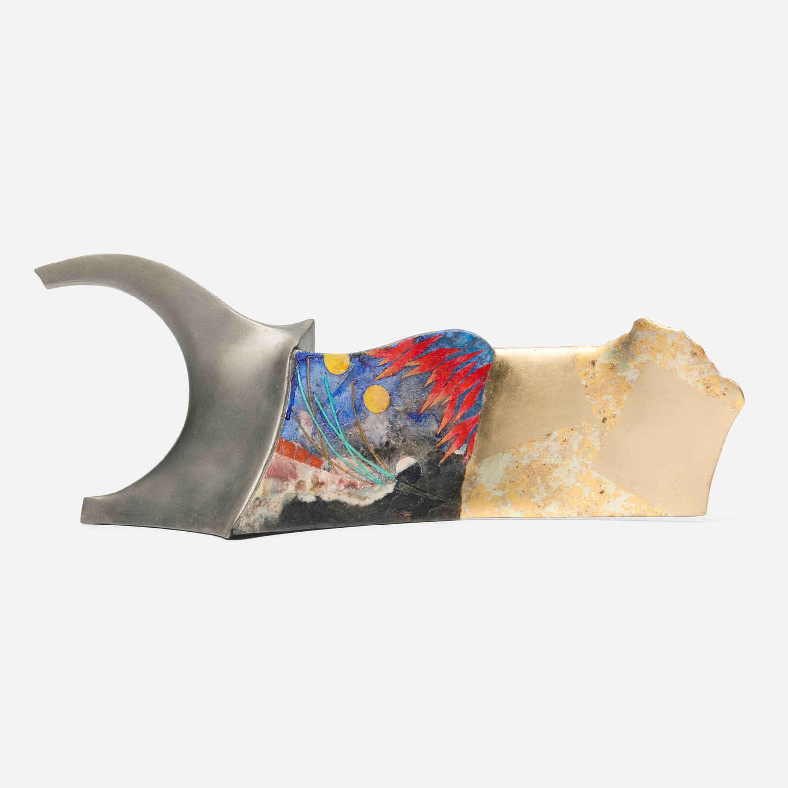 Bennett Bean, Teapot: Bennett Bean Teapot c. 2005 pit-fired, painted, and gilt earthenware 7.25 h x 19.5 w x 4.5 d in (18 x 50 x 11 cm) Impressed bean mark to body and numbered to underside '1407'. Provenance: The Artist