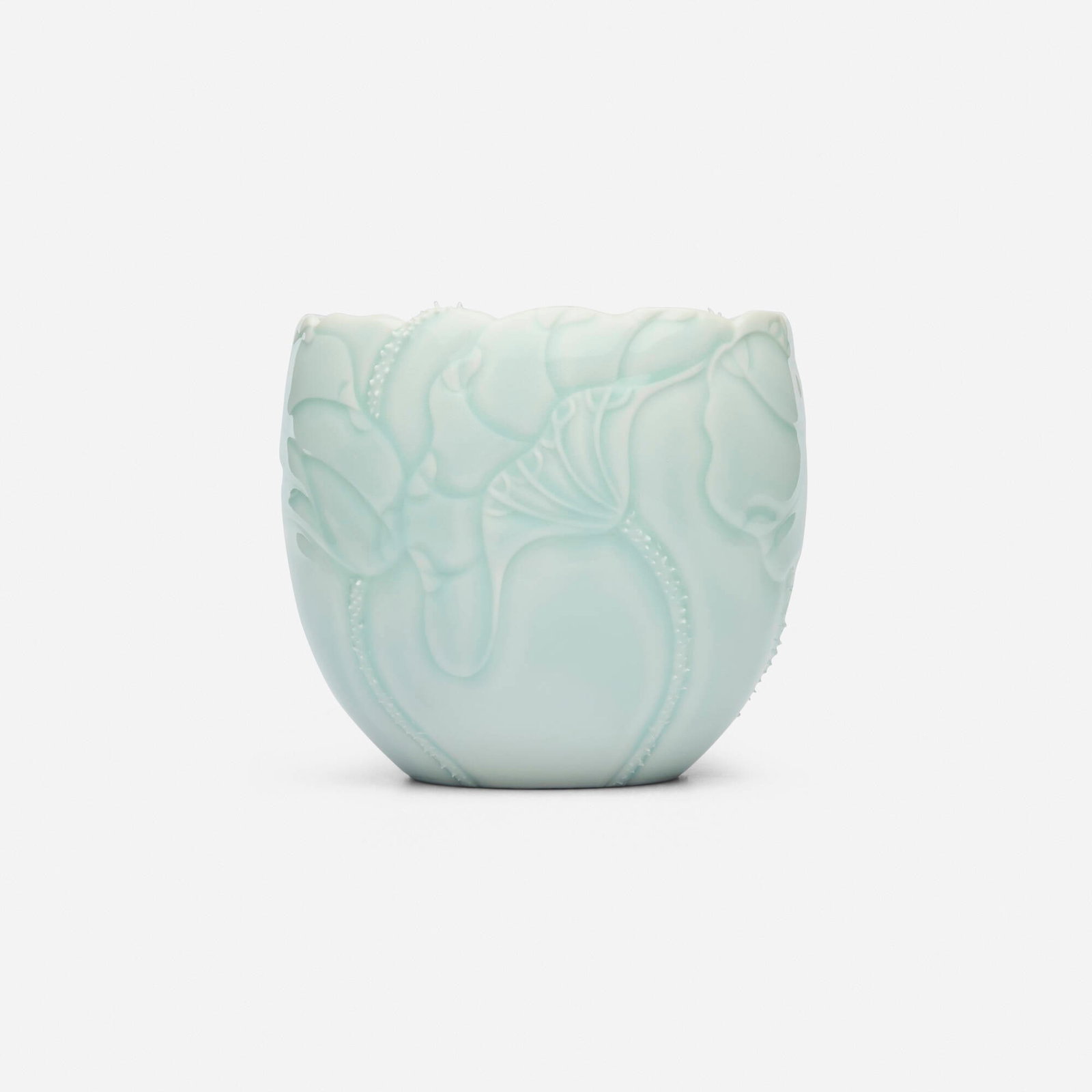 Cliff Lee, Vase with lily pads: Cliff Lee Vase with lily pads 1999 glazed porcelain 5.25 h x 6 w x 5.625 d in (13 x 15 x 14 cm) Incised signature and date to underside 'Cliff Lee '99'. Provenance: Private Collection