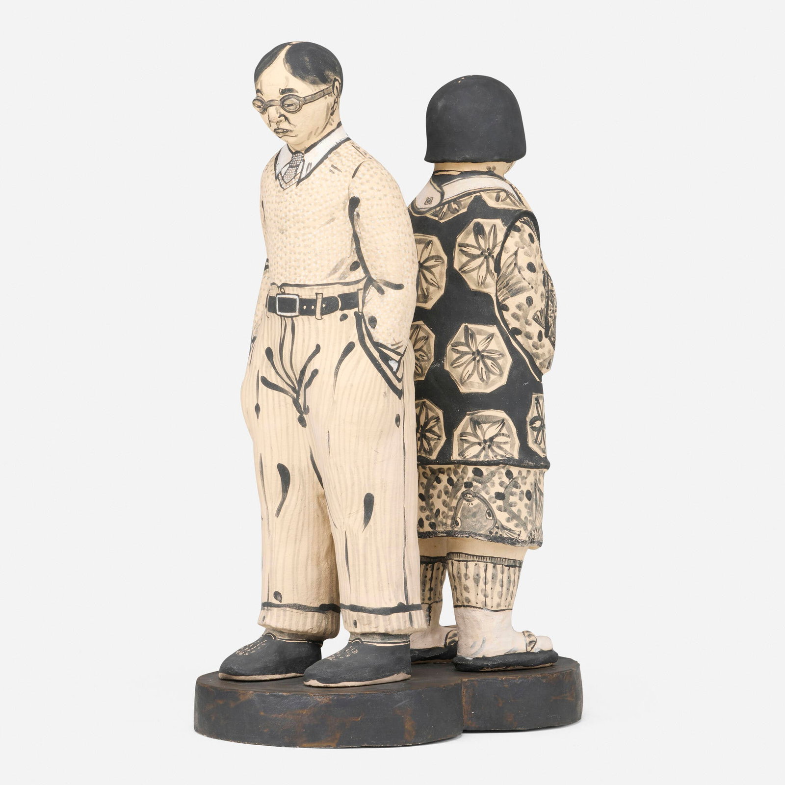 Akio Takamori, Untitled (Man and Woman): Akio Takamori Untitled (Man and Woman) c. 2000 stoneware with underglazes 38.5 h x 24 w x 19.5 d in (98 x 61 x 50 cm) Provenance: Private Collection | Eldred's, East Dennis, MA, Spring Americana