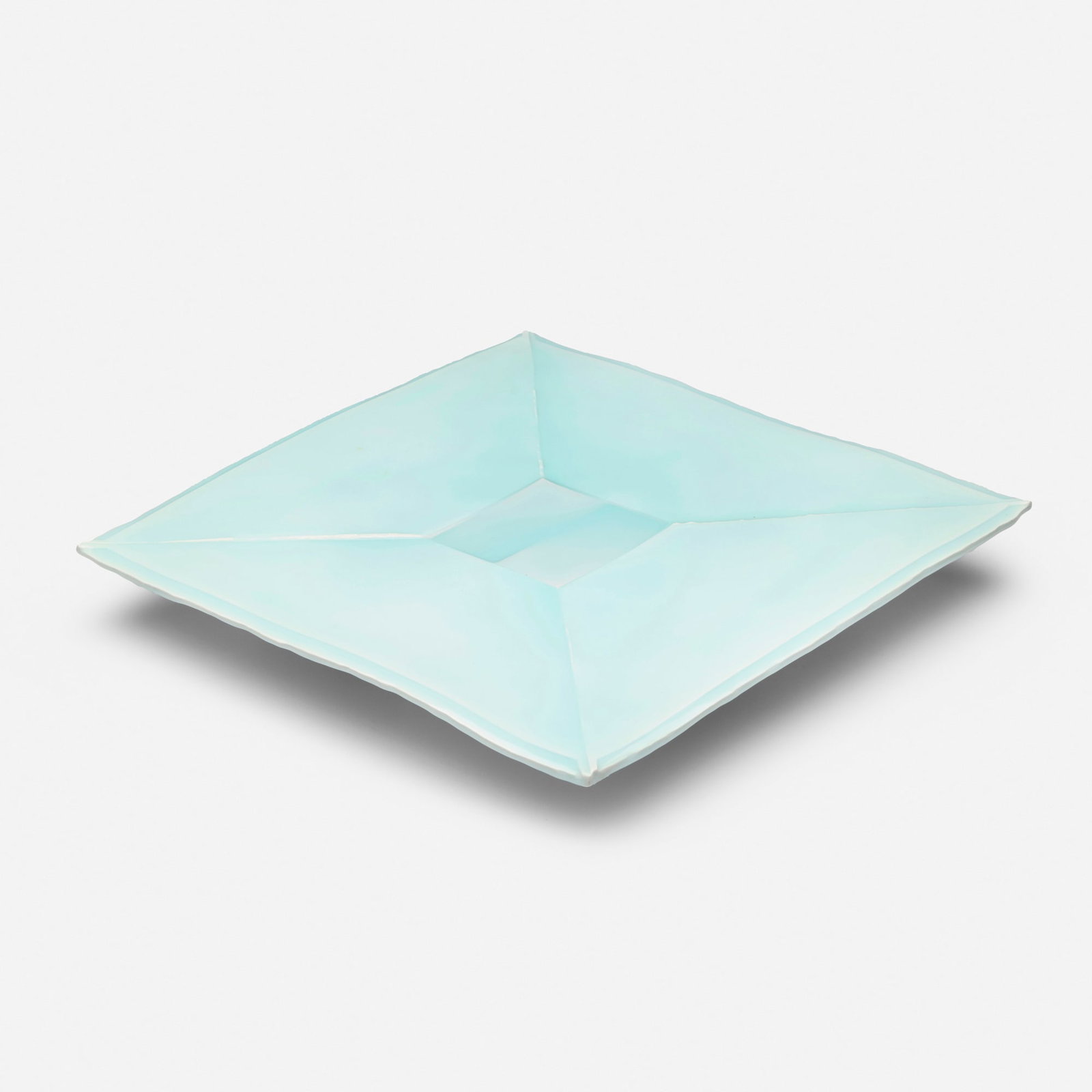 Masamichi Yoshikawa, Large plate: Masamichi Yoshikawa Large plate seihakuji-glazed porcelain 17.5 h x 17.5 w x 2 d in (44 x 44 x 5 cm) Plate can be displayed on a table top or wall-mounted. Artist's drawing to verso.