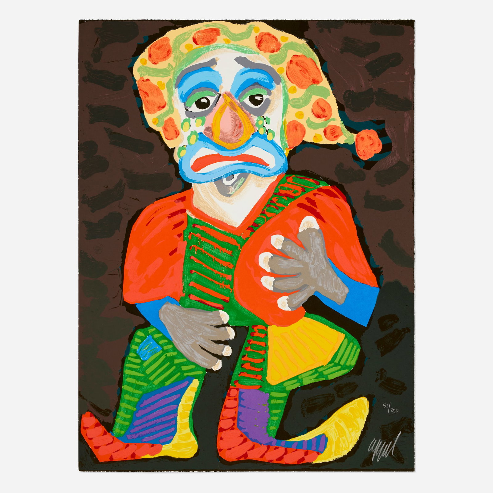 Karel Appel, Il Pagliacci (from The Metropolitan Opera II suite): Karel Appel Il Pagliacci (from The Metropolitan Opera II suite) 1984 lithograph in colors 29.875 h x 22.25 w in (76 x 57 cm) Signed and numbered to lower right '52/250 Appel' with printer's and