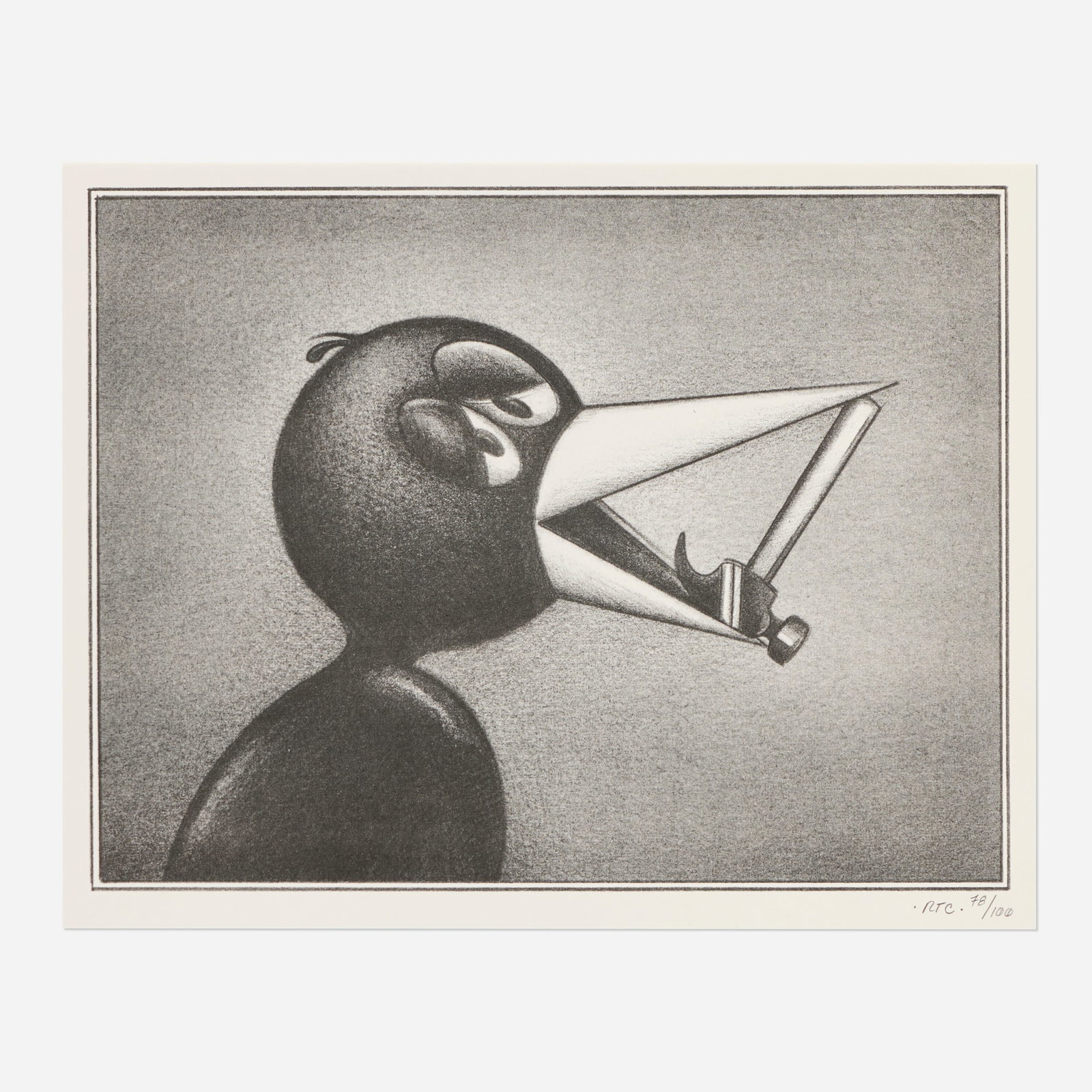 Ryan Travis Christian, Hammer: Ryan Travis Christian Hammer Risograph image: 10 h x 13.125 w in (25 x 33 cm) sheet: 11 h x 14 w in (28 x 36 cm) Signed and numbered to lower edge 'RTC 78/100'. This work is number 78 from