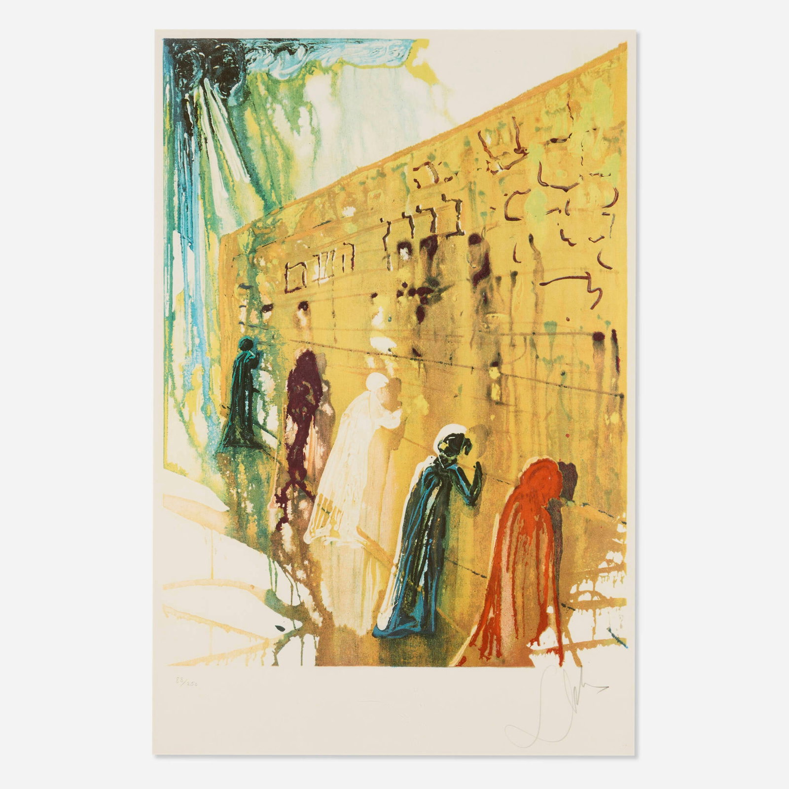 Salvador Dali, Le mur des lamentations (Wailing Wall): Salvador Dali Le mur des lamentations (Wailing Wall) 1978 lithograph in colors with embossing on Arches image: 29.75 h x 22 w in (76 x 56 cm) sight: 34.5 h x 23 w in (88 x 58 cm) Signed and numbered