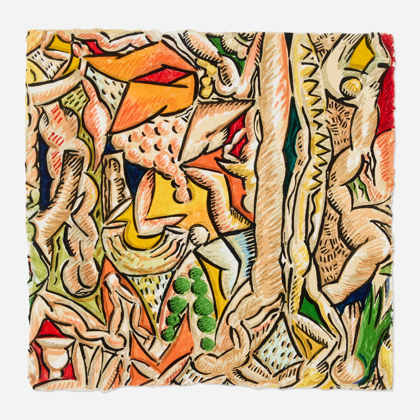 Gronk (Glugio Nicandro), The Return of Scholarship: Gronk (Glugio Nicandro) The Return of Scholarship 1998 woodcut in colors on handmade paper 41 h x 39.75 w in (104 x 101 cm) Signed, titled, dated, and illegibly numbered to lower edge 'The