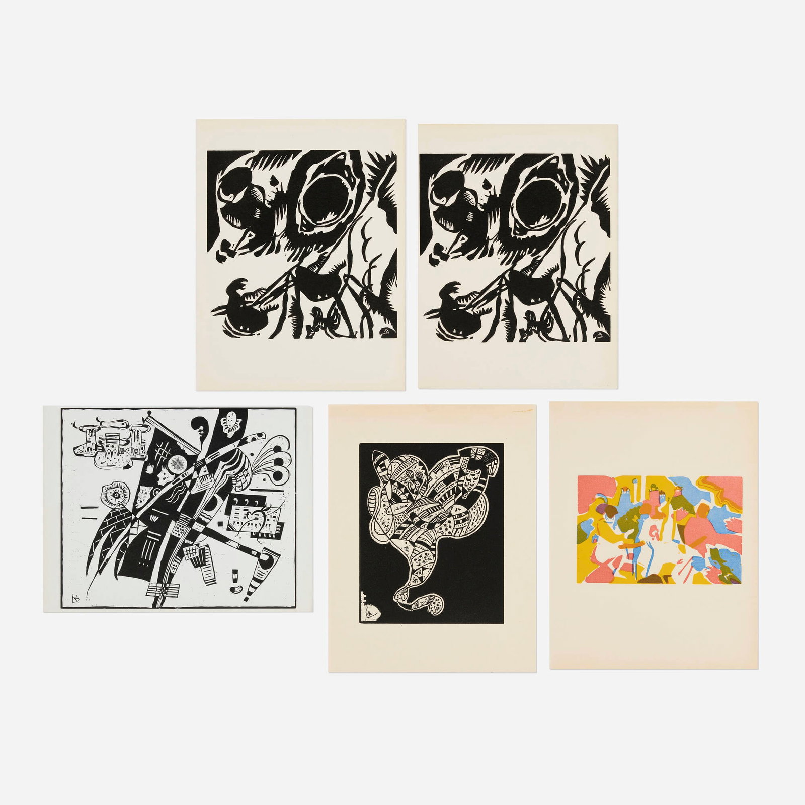 Wassily Kandinsky, Five works for XXe Siecle: Wassily Kandinsky Five works for XXe Siecle 1938, 1966 woodcut; woodcut in colors largest: 12.375 h x 9.625 w in (31 x 24 cm) smallest: 12.125 h x 9.5 w in (31 x 24 cm) These works are from XXe