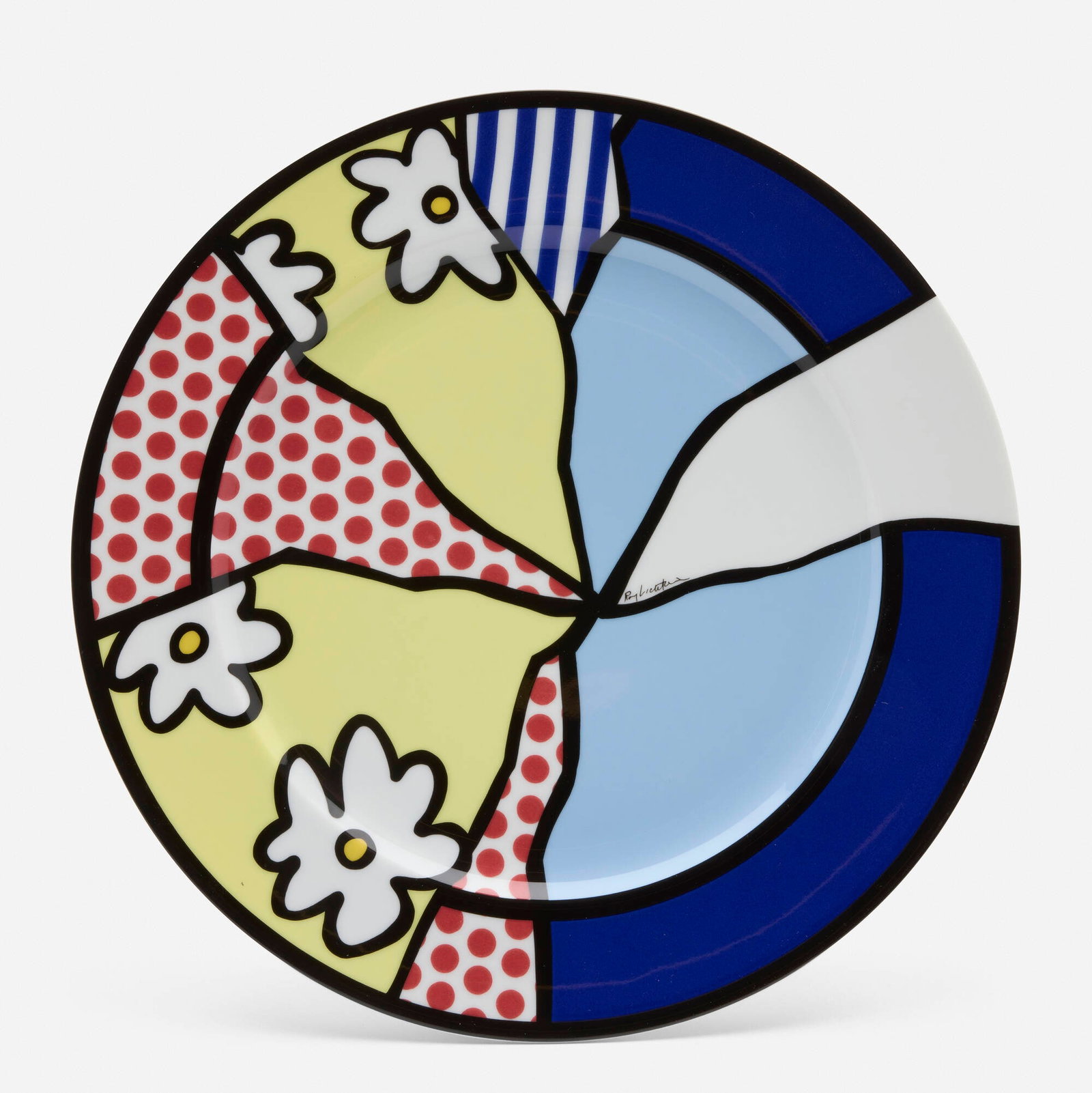 Roy Lichtenstein, Water Lilies Plate: Roy Lichtenstein Water Lilies Plate c. 1990 glazed ceramic 1 d x 12.125 dia in (3 x 31 cm) Glazed signature and number to underside '2733 Roy Lichtenstein'. This plate is number 2733 from