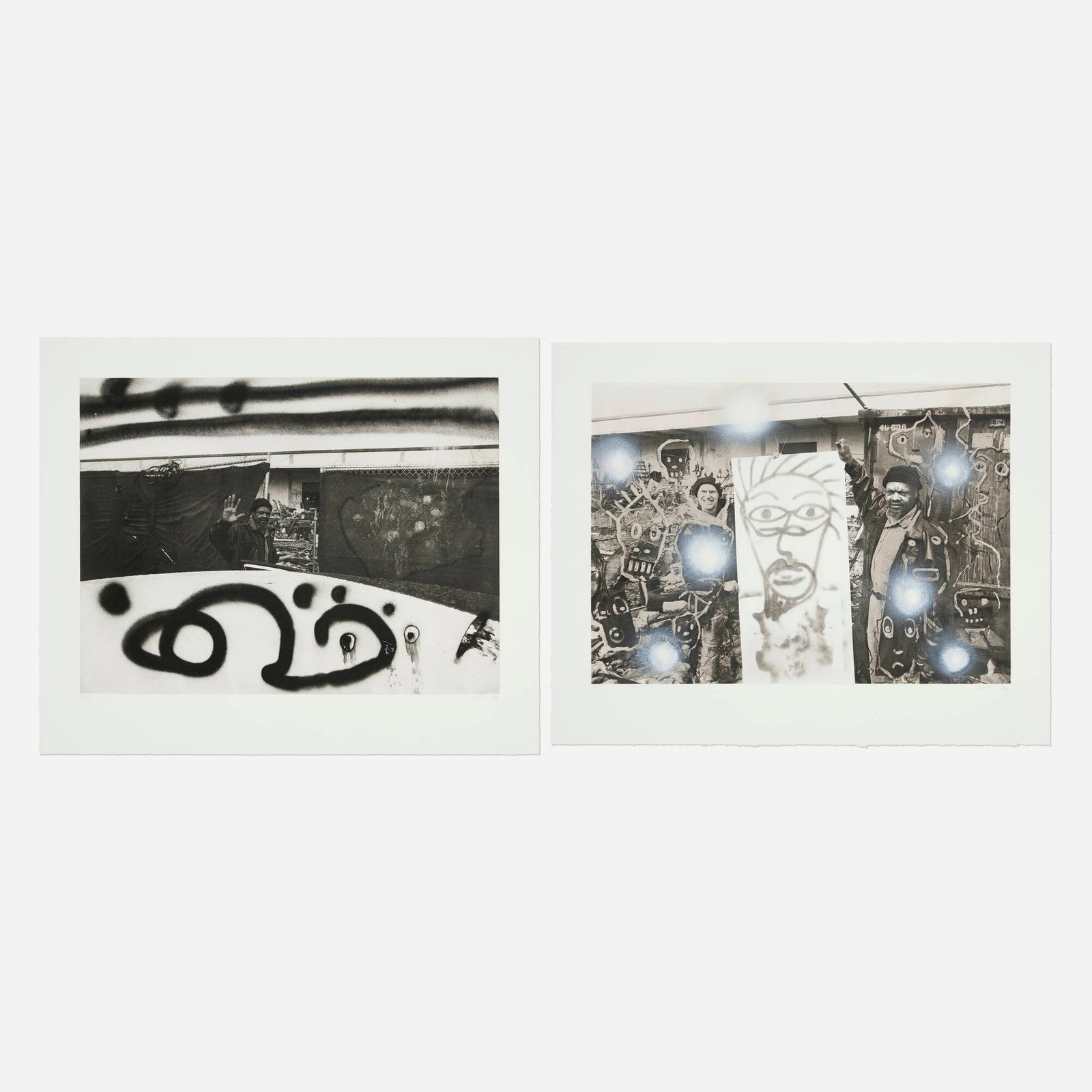 Chris Martin, Alabama Afternoon #1 and #2 - Homage Lonnie Holley (two works): Chris Martin Alabama Afternoon #1- Homage Lonnie Holley; Alabama Afternoon #2- Homage Lonnie Holley (two works) 2009 photogravure and spray paint on Hahnemuhle; photogravure on Hahnemuhle 20.75 h x
