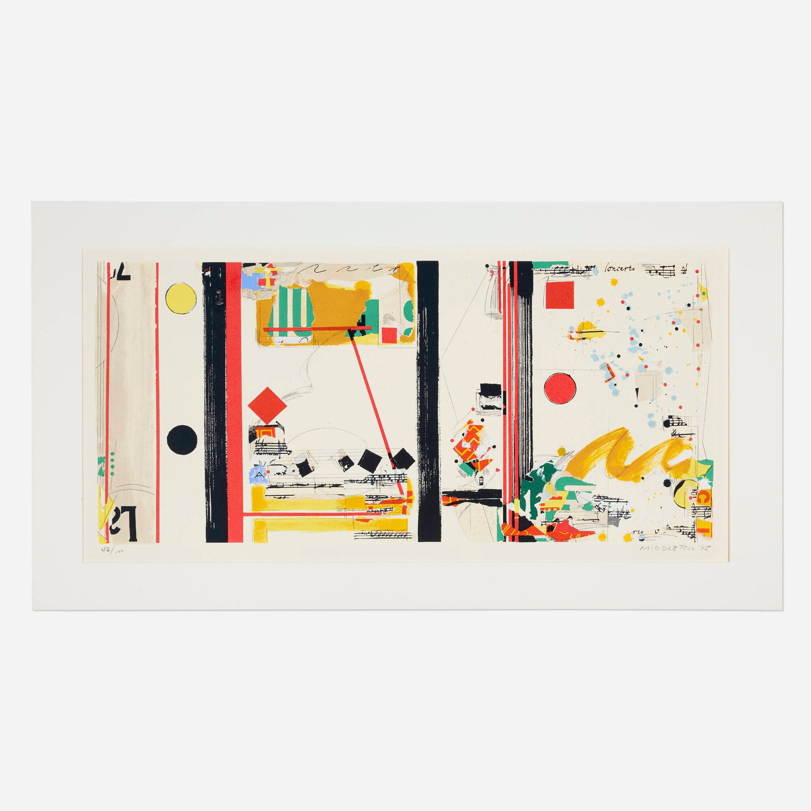 Sam Middleton, Harmonics: Sam Middleton Harmonics 1995 screenprint in colors image: 16.375 h x 35.625 w in (42 x 90 cm) sheet: 22.875 h x 41.625 w in (58 x 106 cm) Signed, dated, and numbered to lower edge '42/100