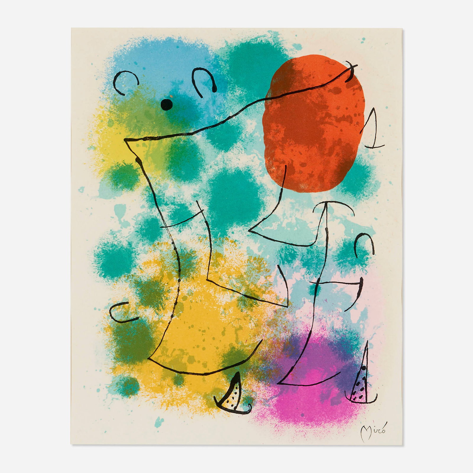 Joan Miro, Hommage a Rimbaud: Joan Miro Hommage a Rimbaud 1962 etching and aquatint in colors image: 11.5 h x 8.75 w in (29 x 22 cm) sheet: 11.875 h x 9.875 w in (30 x 25 cm) This work is an example apart from the edition of 104