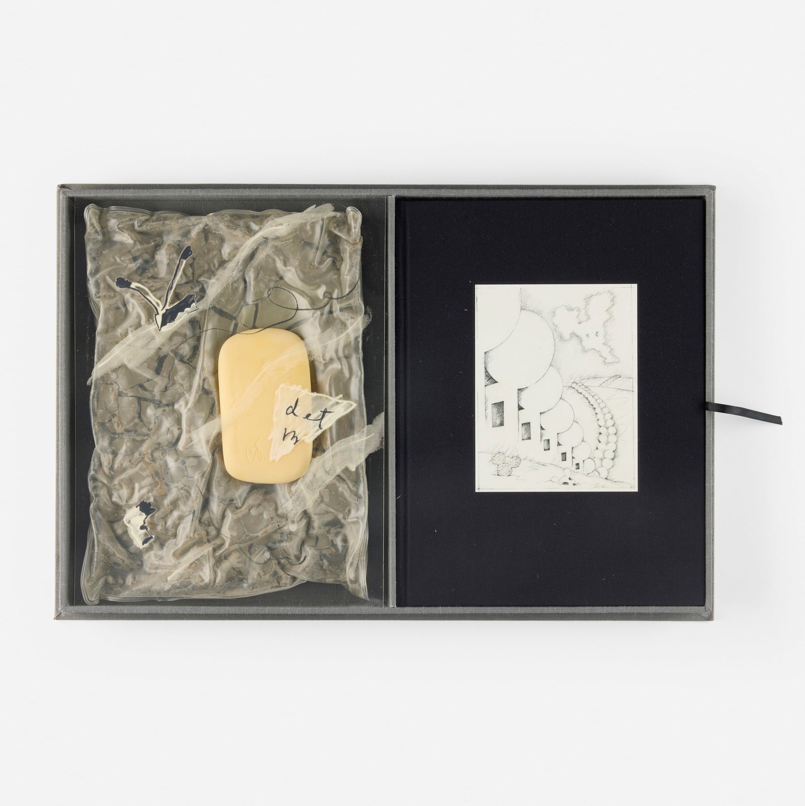 Claes Oldenburg, The Soap at Baton Rouge: Claes Oldenburg The Soap at Baton Rouge 1990 cast resin, vinyl filled with aluminum silicate, screenprint on acetate, book, cloth covered portfolio box 13.625 h x 20.5 w x 1.625 d in (35 x 52 x 4 cm)<