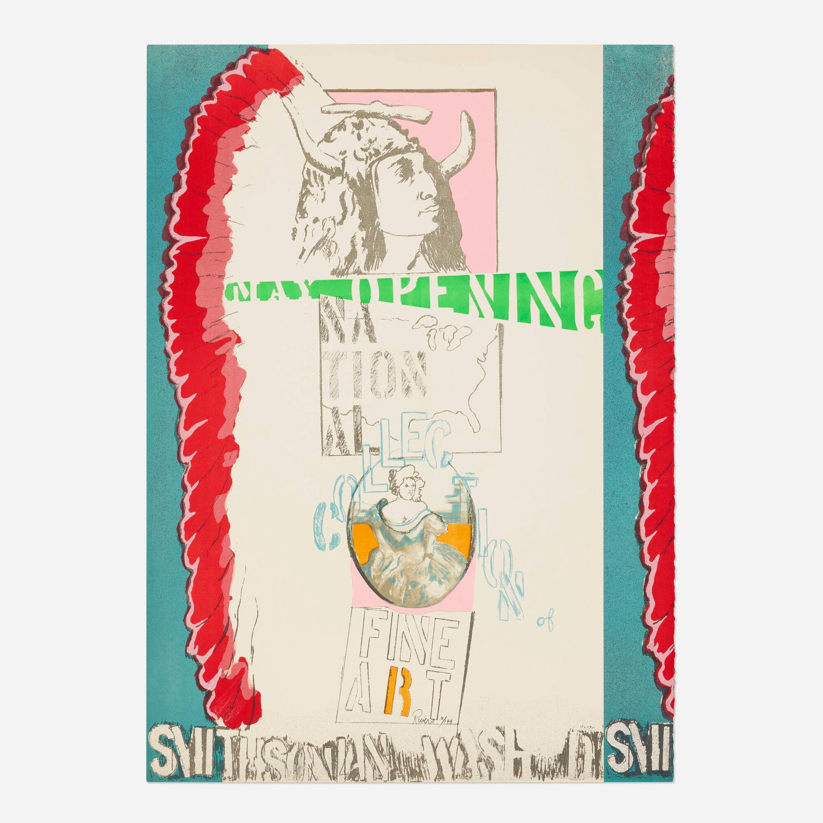 Larry Rivers, May Opening of National Collection of Fine Art, Smithsonian Institution poster: Larry Rivers May Opening of National Collection of Fine Art, Smithsonian Institution poster 1968 lithograph in colors poster: 30 h x 21.375 w in (76 x 54 cm) Signed and numbered to lower edge