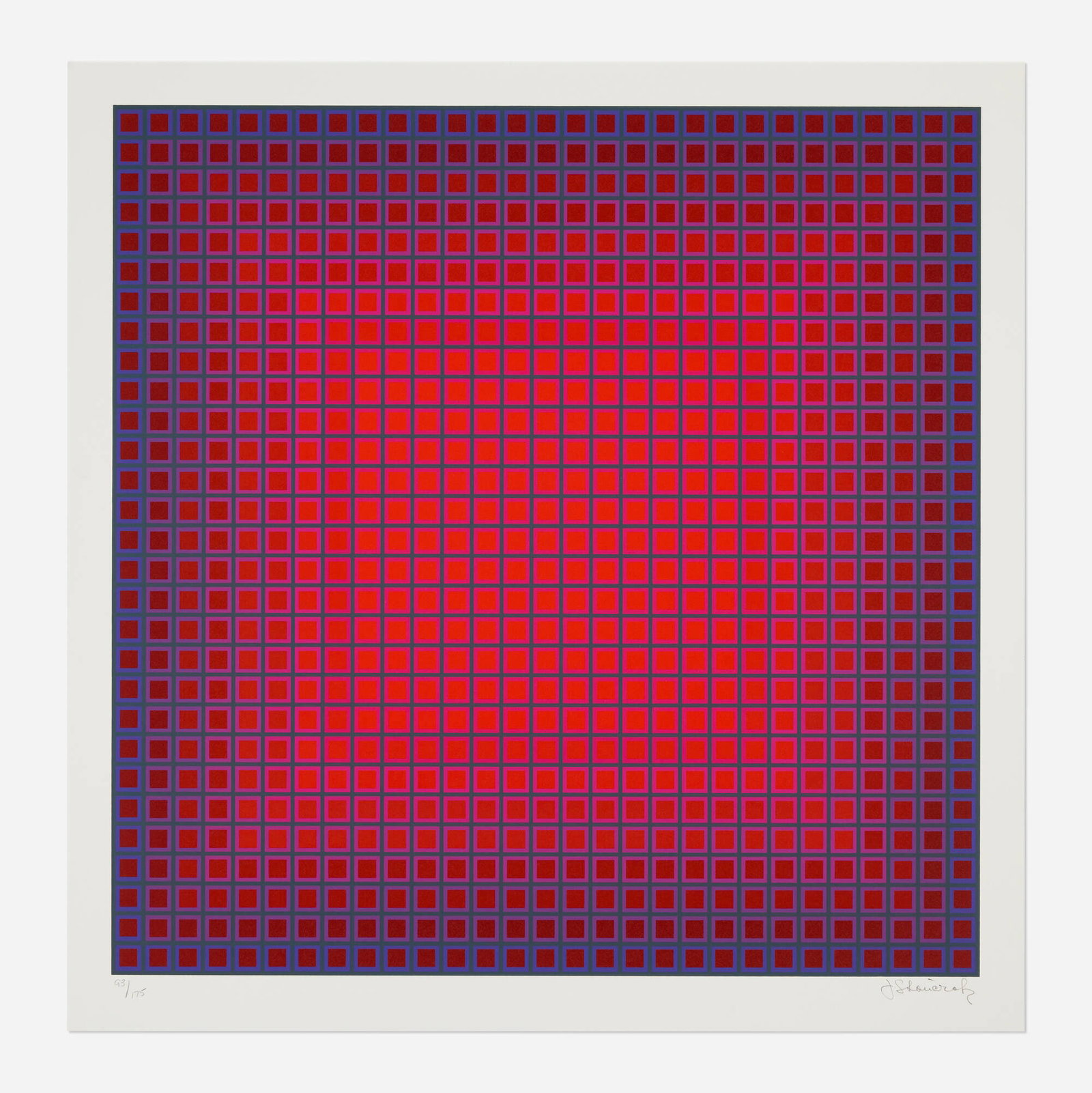 Julian Stanczak, Compounded Red: Julian Stanczak Compounded Red 1980 screenprint in colors image: 23.25 h x 23.25 w in (59 x 59 cm) sheet: 26 h x 25.625 w in (66 x 65 cm) Signed and numbered to lower edge '93/175