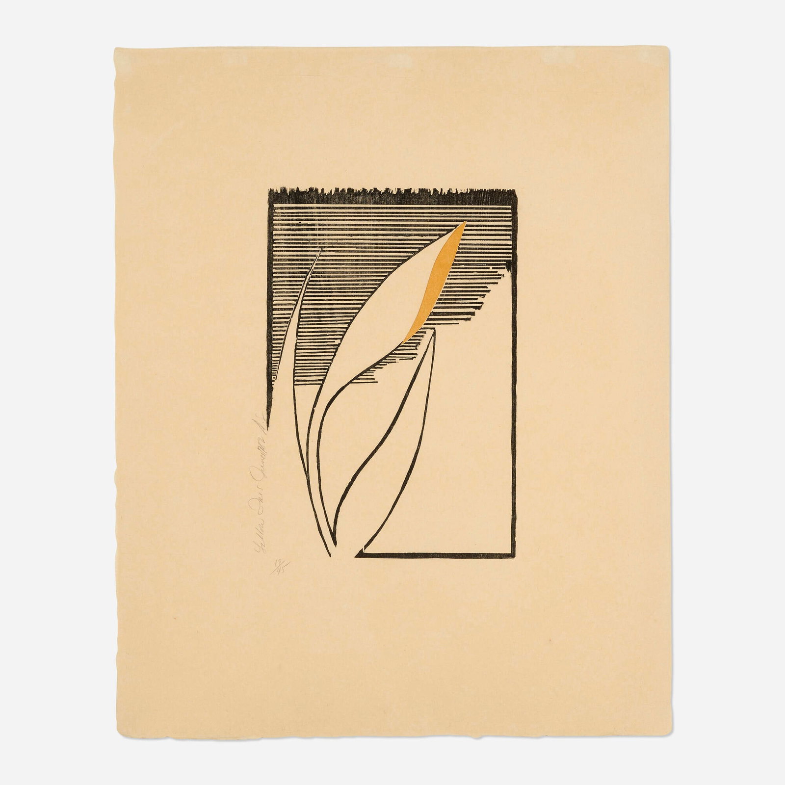 Donald Sultan, Yellow Iris: Donald Sultan Yellow Iris 1982 woodcut and linocut in colors with hand-drawn graphite additions image: 15.375 h x 10.375 w in (39 x 26 cm) sheet: 29 h x 23 w in (74 x 58 cm) Signed, titled,