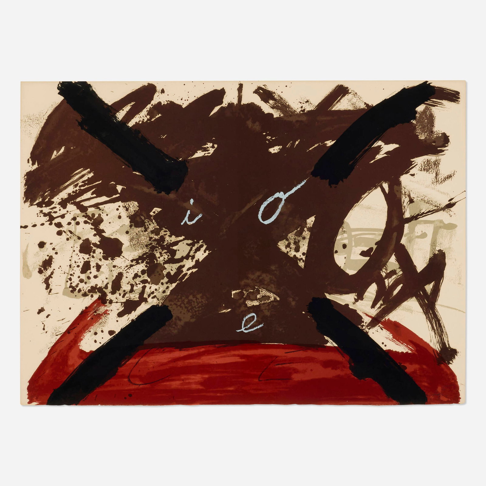 Antoni Tapies, Untitled (from the Berlin Suite): Antoni Tapies Untitled (from the Berlin Suite) 1974 lithograph in colors on Arches 21.75 h x 29.75 w in (55 x 76 cm) Signed and numbered to lower edge 'H.C. Tapies'. This work is an hors