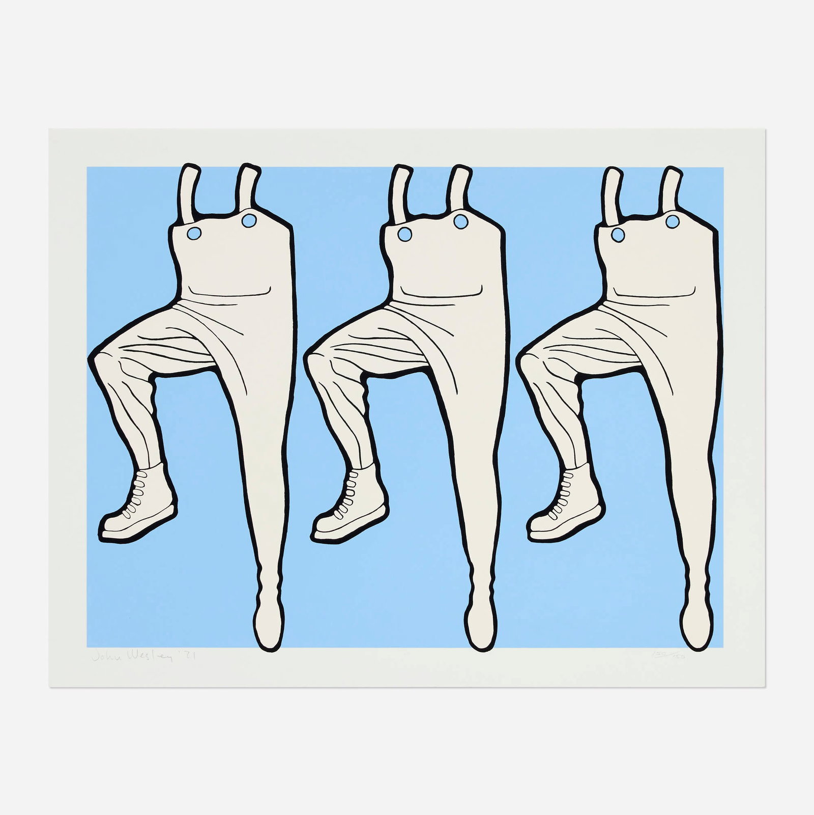 John Wesley, What's Going on in the Halls?: John Wesley What's Going on in the Halls? 1971 screenprint in colors image: 12 h x 15.875 w in (30 x 40 cm) sheet: 14 h x 17.875 w in (36 x 45 cm) Signed, dated, and numbered to lower edge 'John