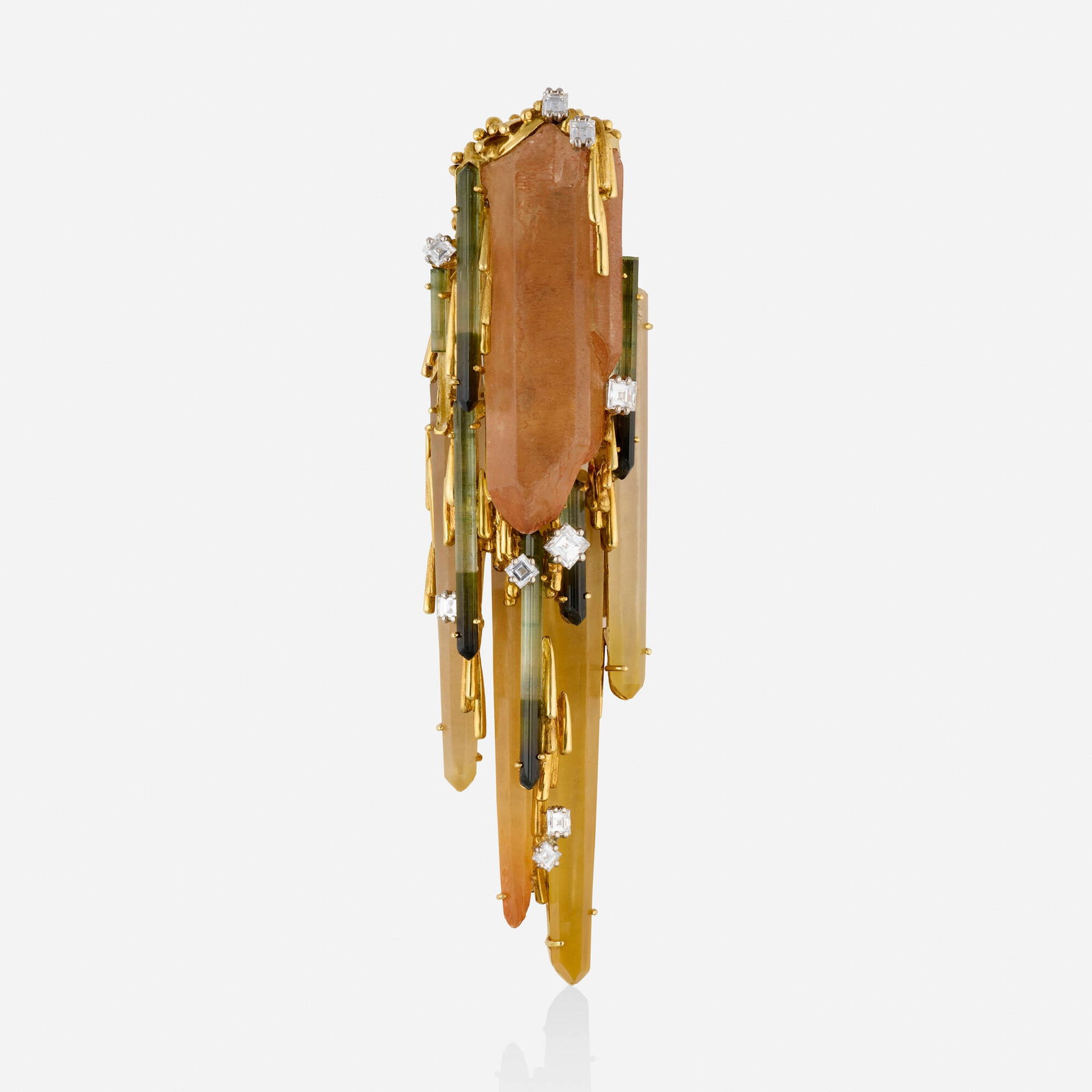Gilbert Albert, Multi-gem, diamond, and gold pendant brooch (1 of 3)