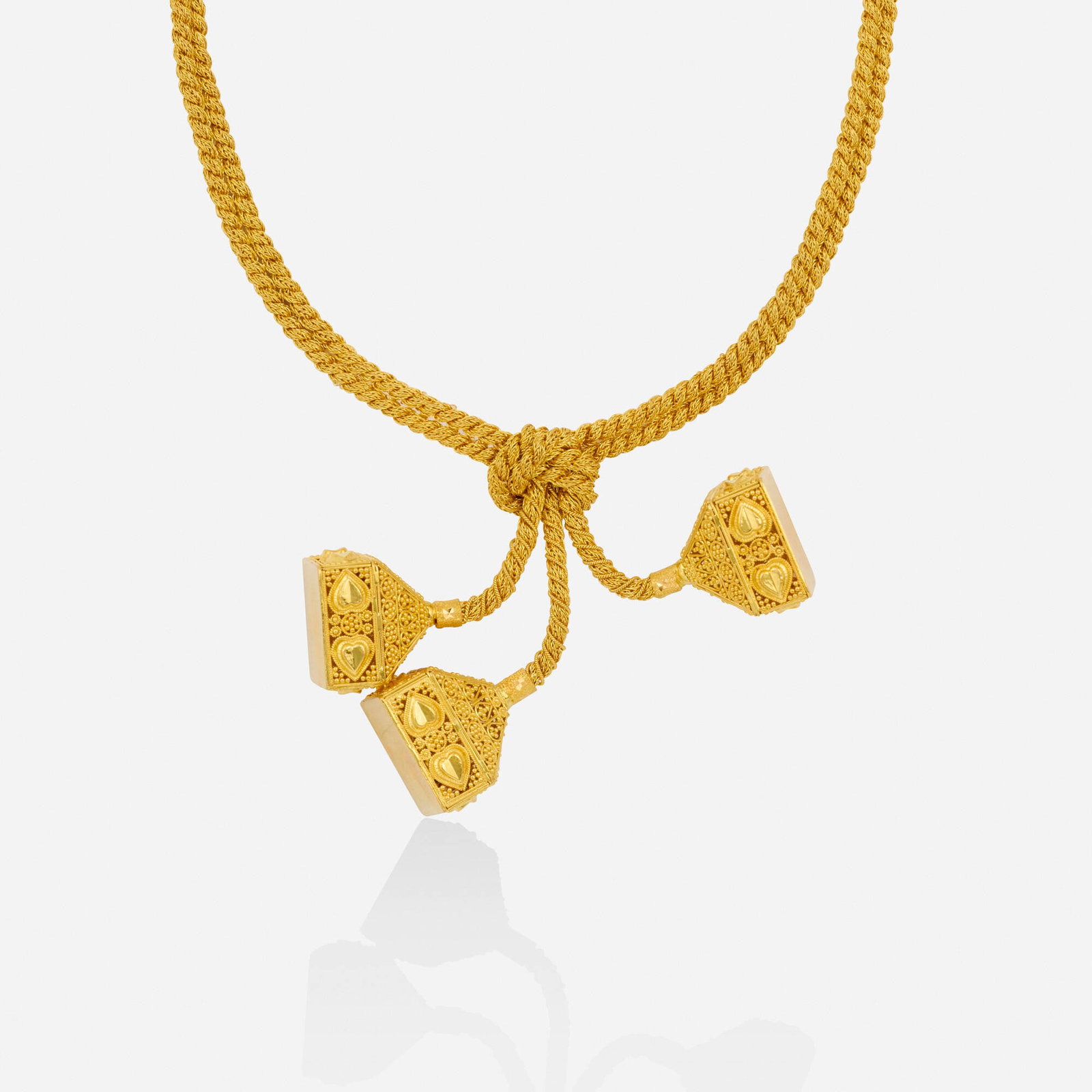 Gold necklace: Gold necklace Of roped and granulated gold 21k yellow gold 17 in; Gross weight 42.6 dwts This work will ship from Lambertville, New Jersey.
