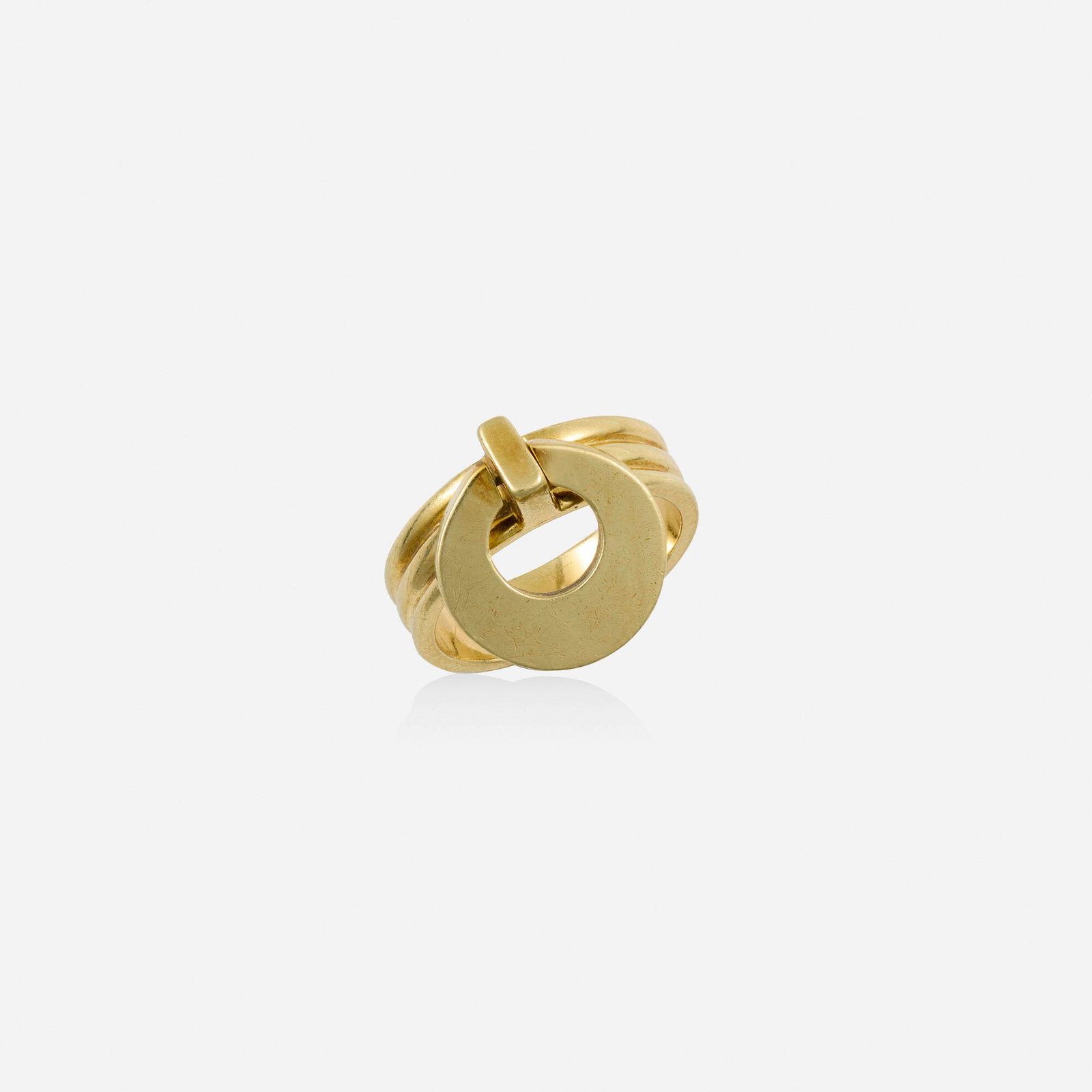 Tiffany & Co., Gold ring: Tiffany & Co. Gold ring Of circular design 18k yellow gold Signed Tiffany Ring size 5.50; Gross weight 5.7 dwts This work will ship from Lambertville, New Jersey.