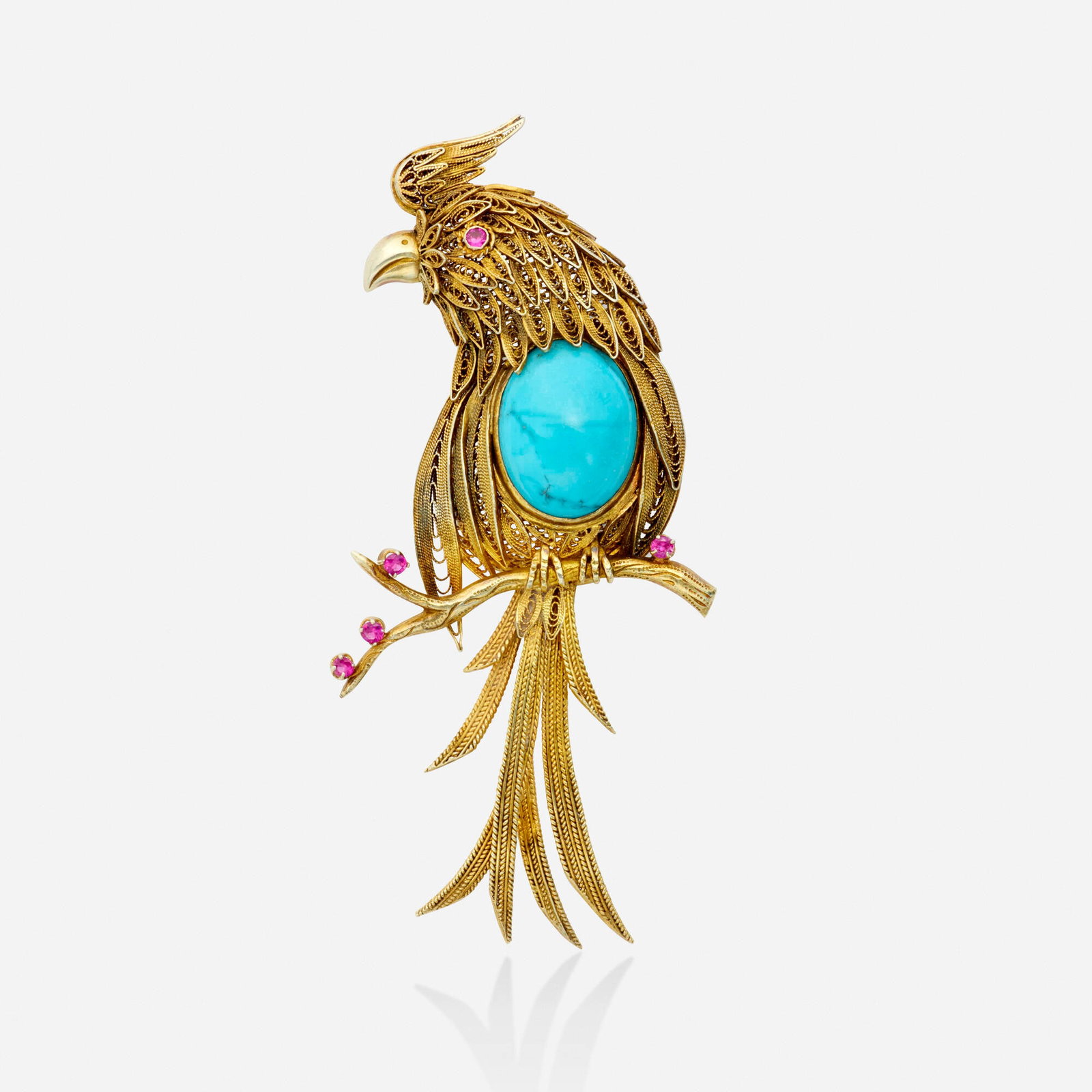 Turquoise, ruby, and gold brooch (1 of 2)