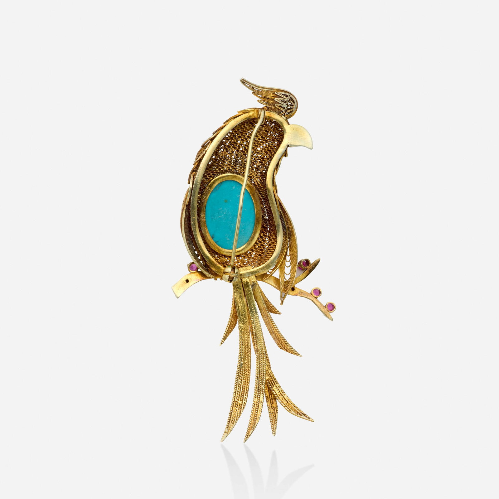 Turquoise, ruby, and gold brooch - 2