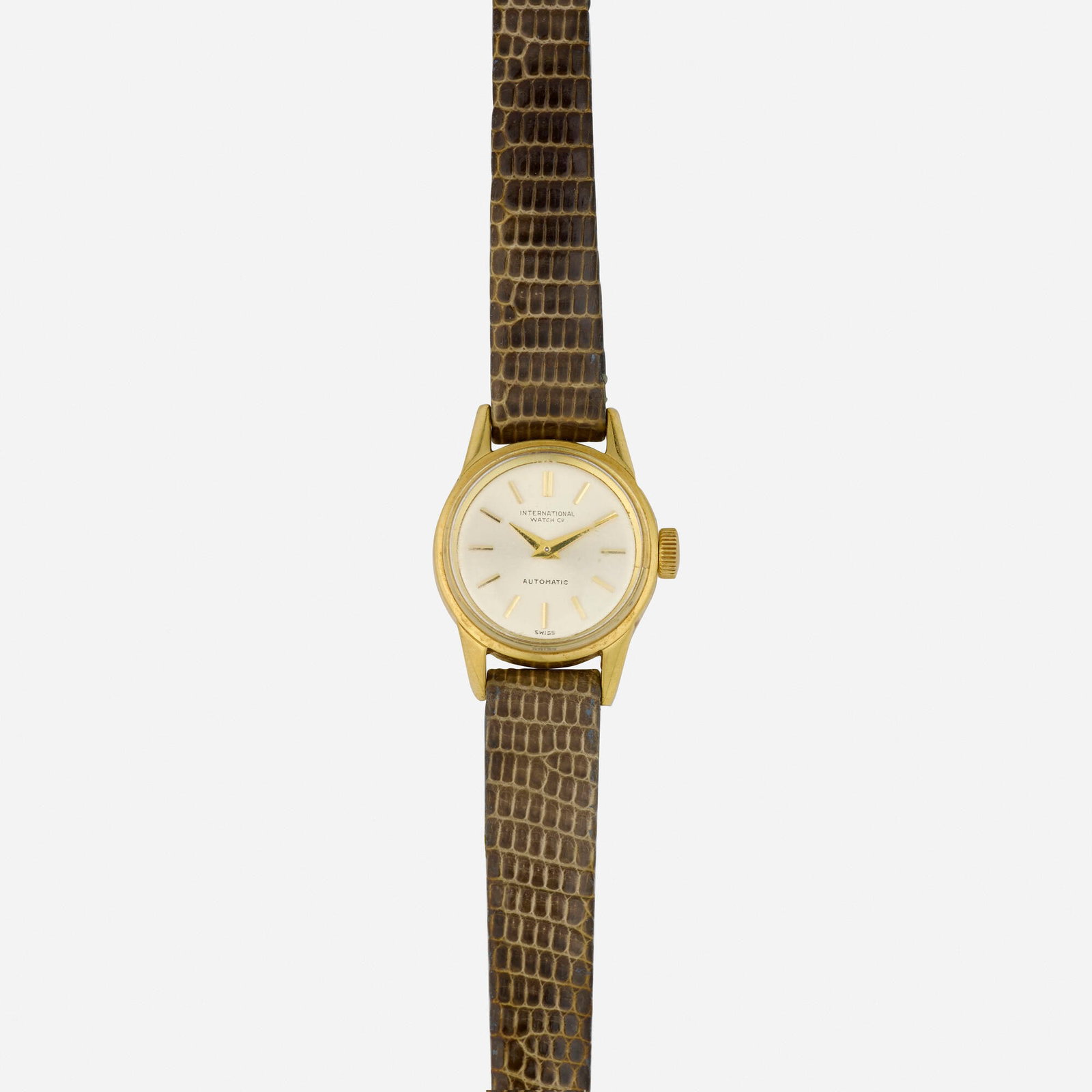 IWC, Gold wristwatch: IWC Gold wristwatch Lori Ulanova was one of the first female violinists in the Los Angeles Philharmonic With baton hours Dial: Silvered Movement: Automatic Case Material: Yellow gold Case Size: 20 mm