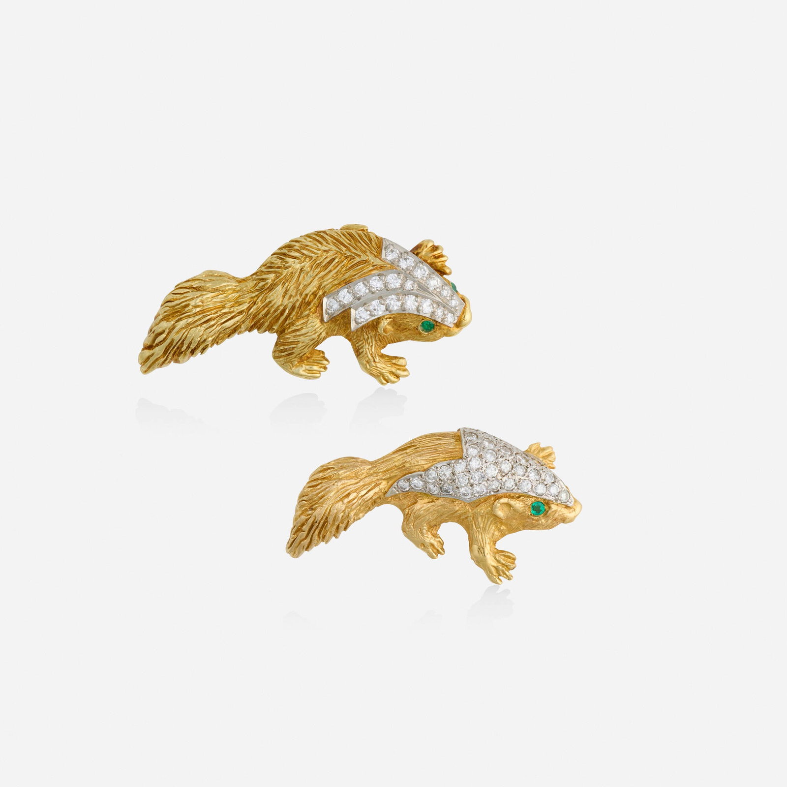 Two diamond, emerald, and gold brooches (1 of 2)