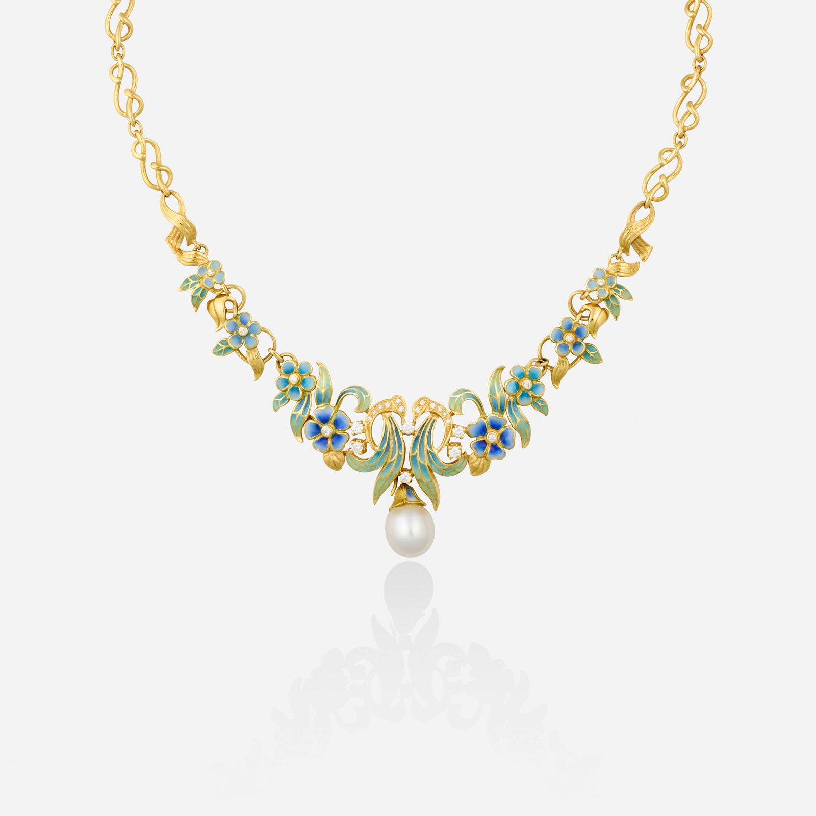 Nouveau 1910, 'Floral Floral' cultured pearl, diamond, and enamel necklace (1 of 4)