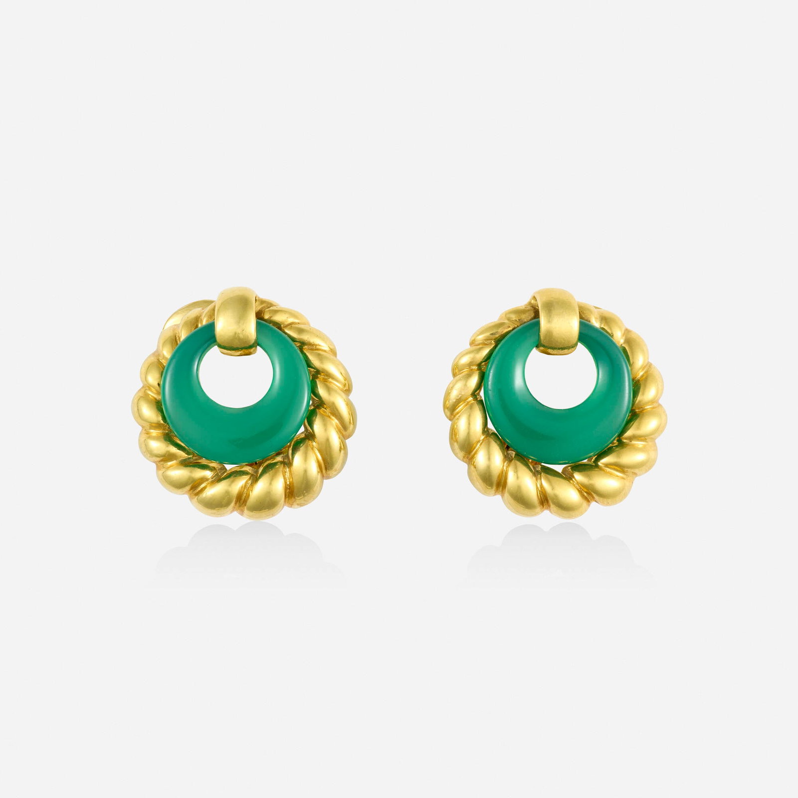 Tiffany & Co., Dyed green chalcedony and gold earrings (1 of 3)