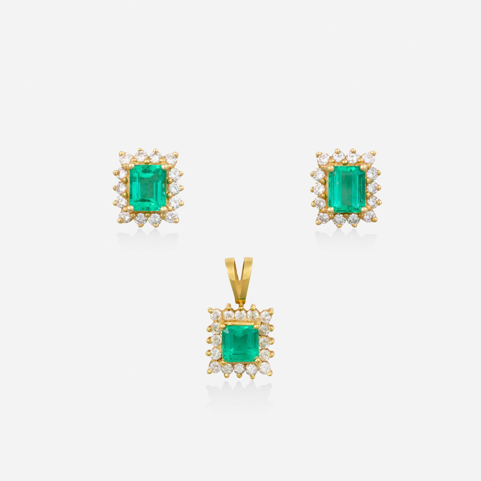 Emerald, diamond, and gold earrings with pendant (1 of 2)