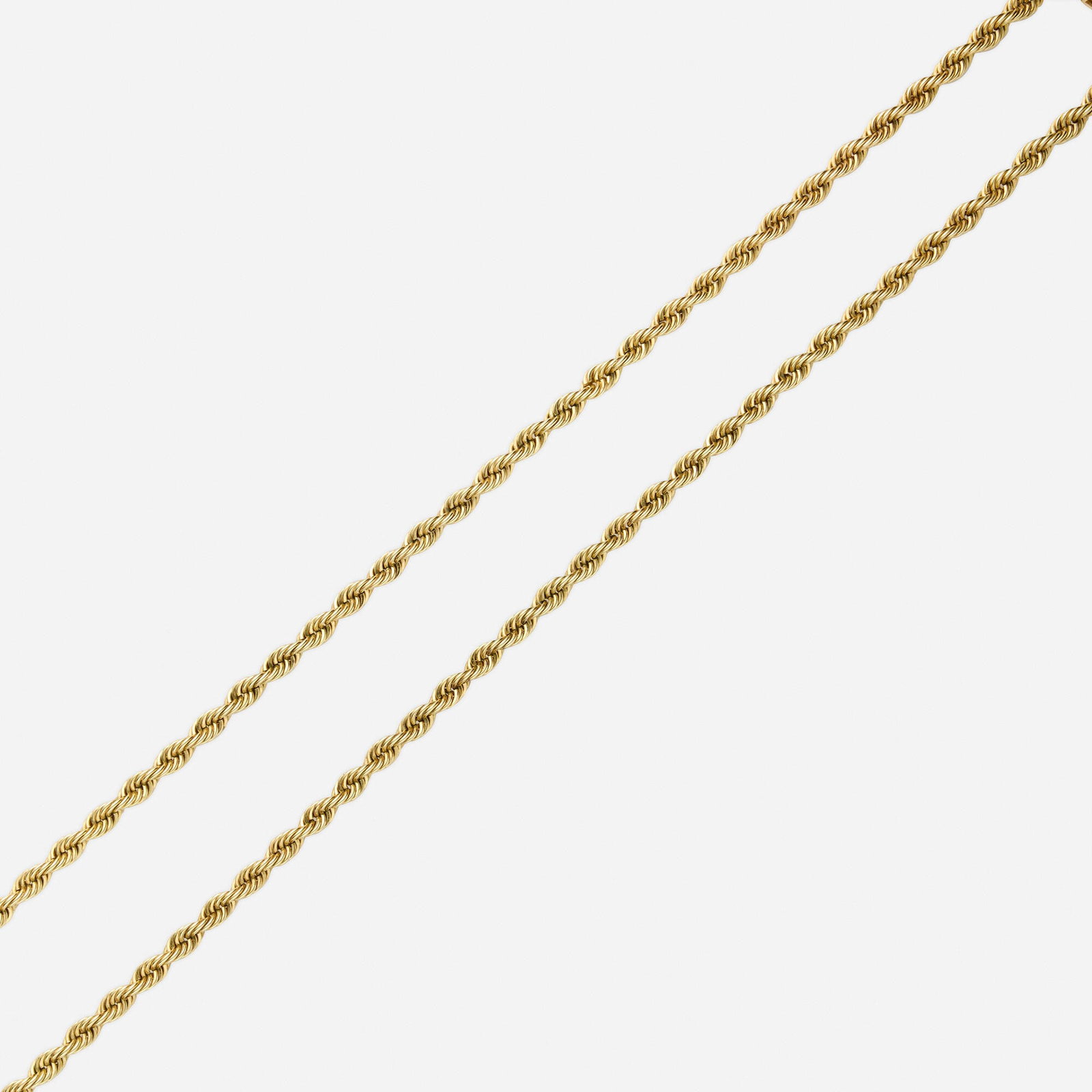 Gold necklace: Gold necklace Of roped gold 14k yellow gold 30 in; Gross weight 60.3 dwts Provenance: Private New York City Collection This work will ship from Lambertville, New Jersey.