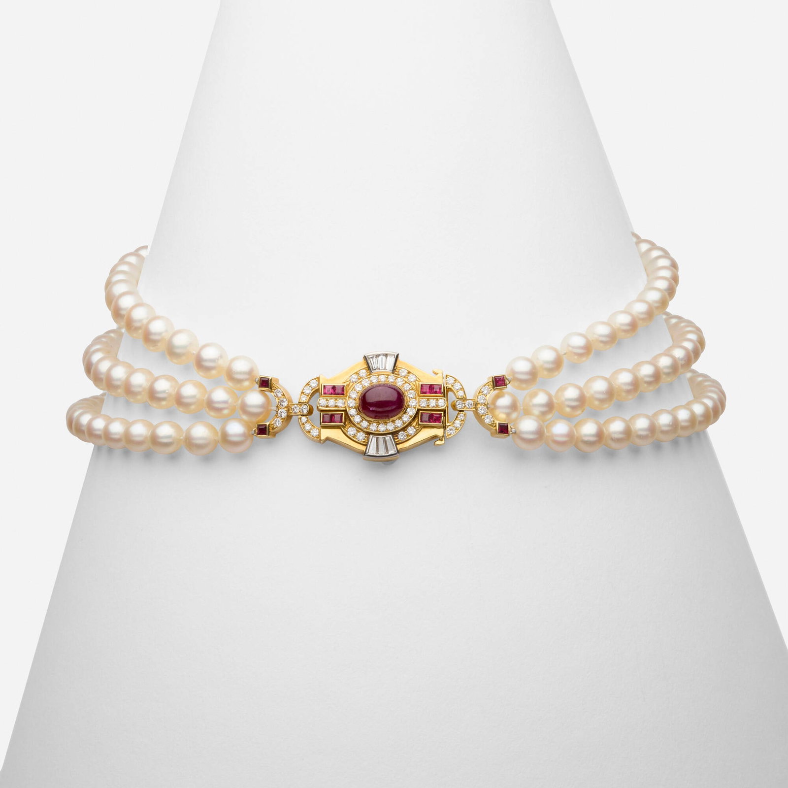 Ruby, diamond, and cultured pearl necklace (1 of 3)