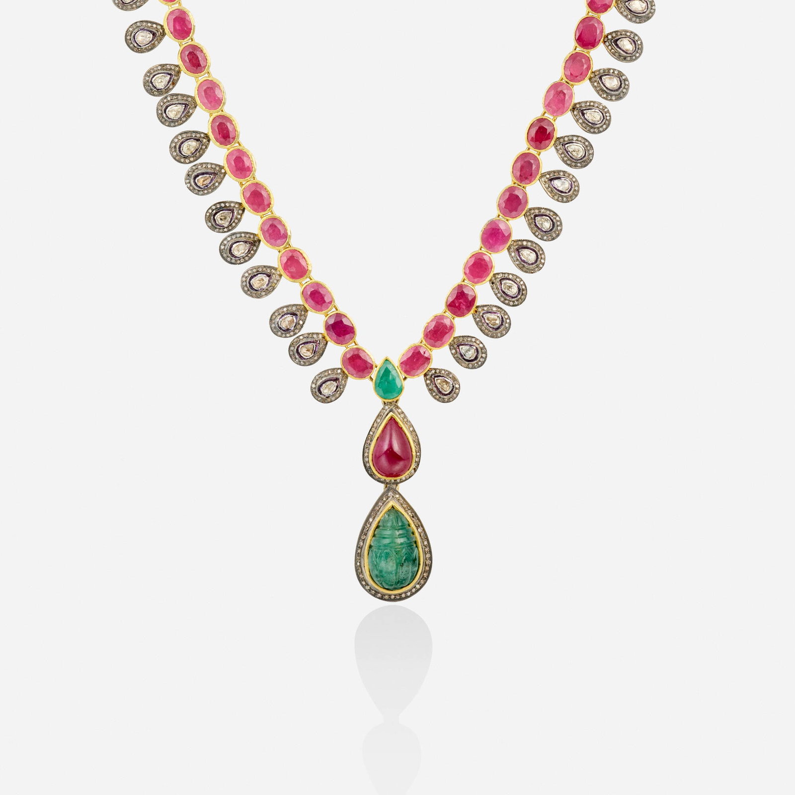 Indian, Multi-gem, diamond, and silver gilt necklace (1 of 3)