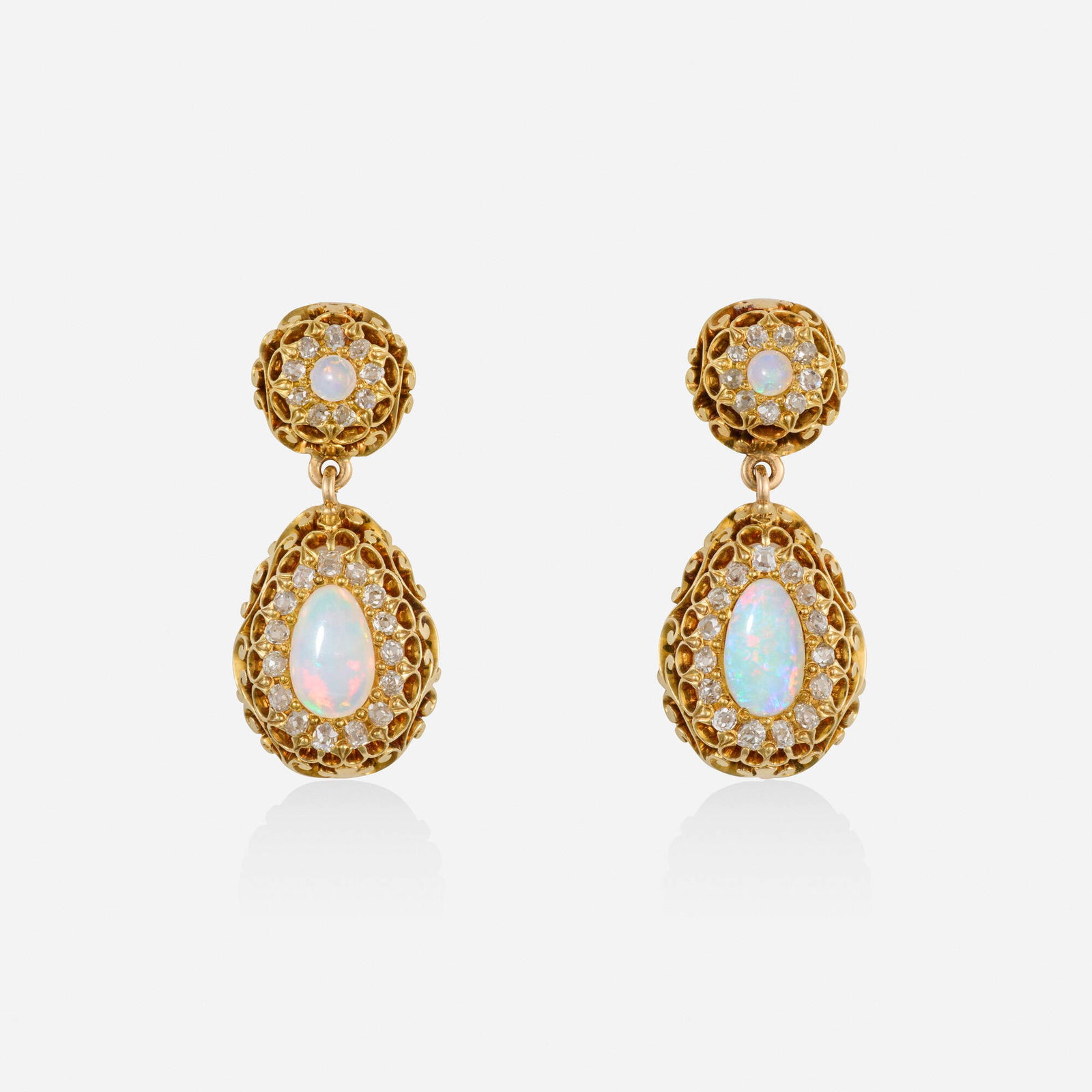 Opal, diamond, and gold earrings (1 of 2)