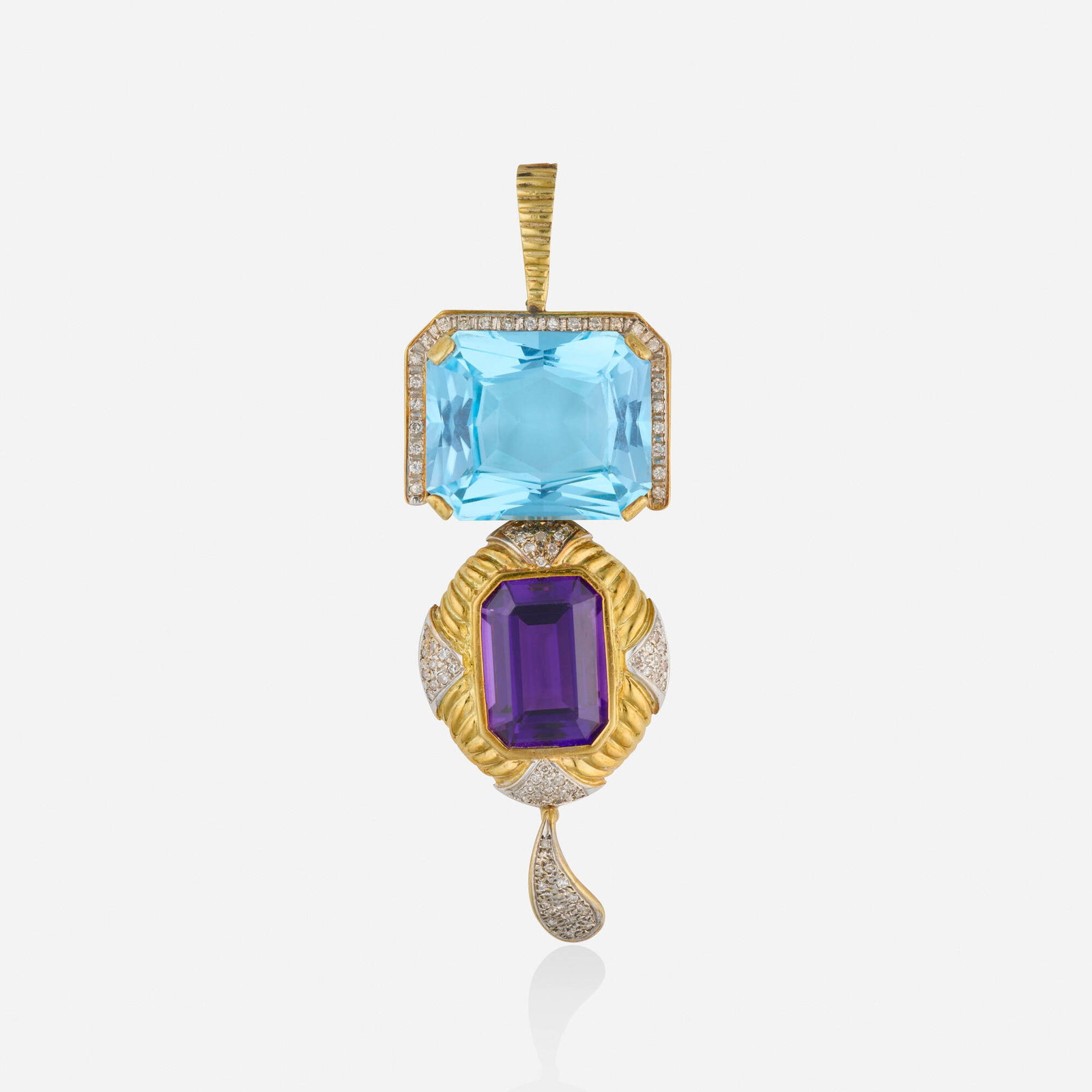 Blue topaz, amethyst, and diamond pendant (1 of 2)