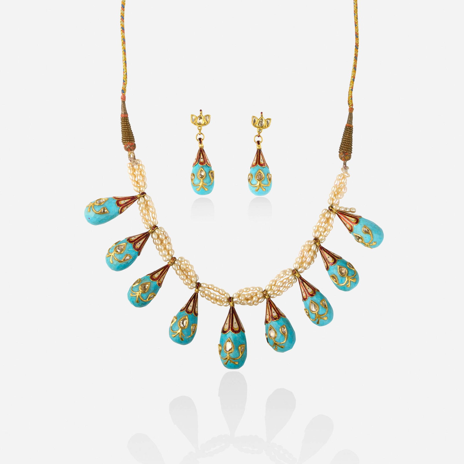 Indian, Multi-gem, diamond, and gold necklace and earrings (1 of 2)