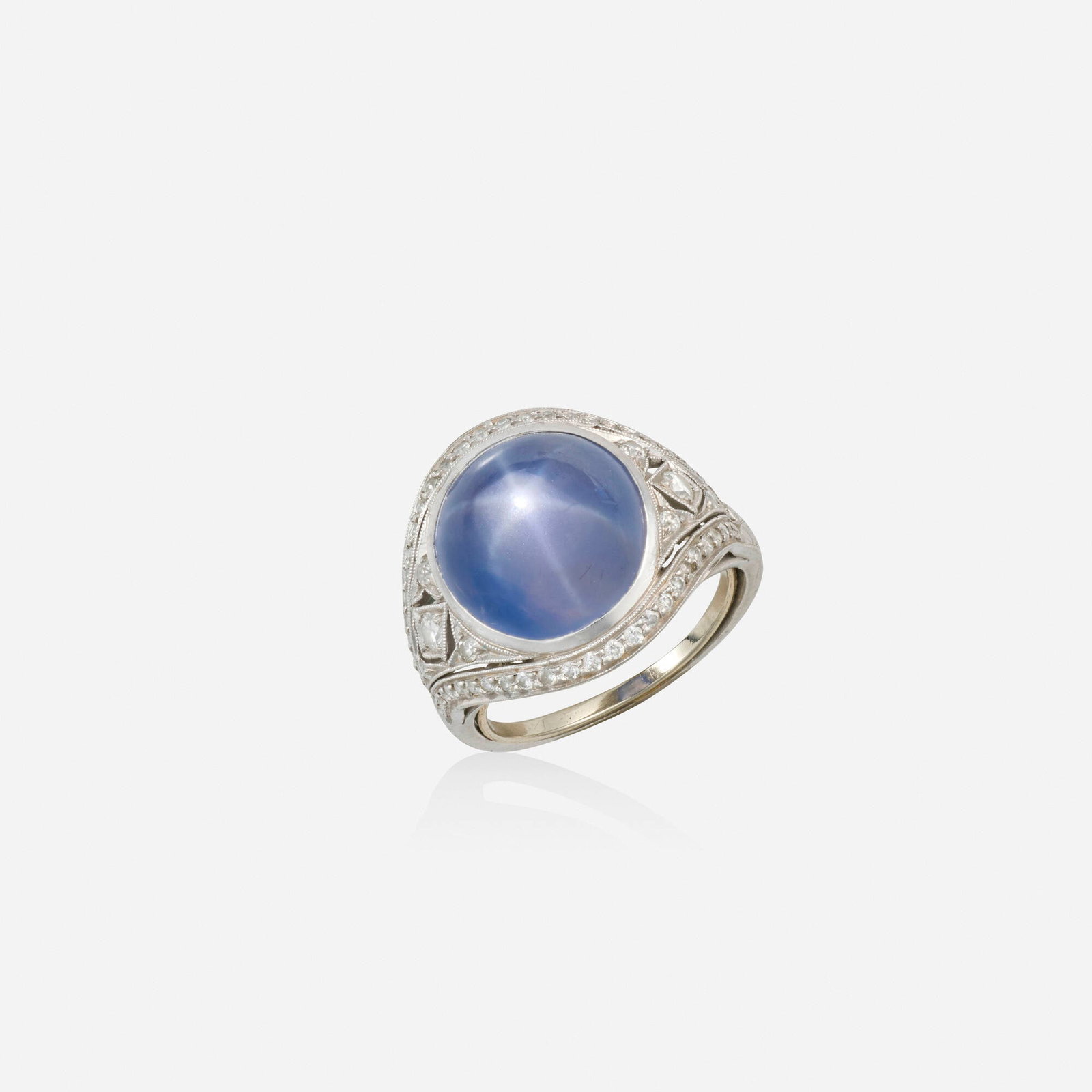 Star sapphire, diamond, and platinum ring (1 of 2)