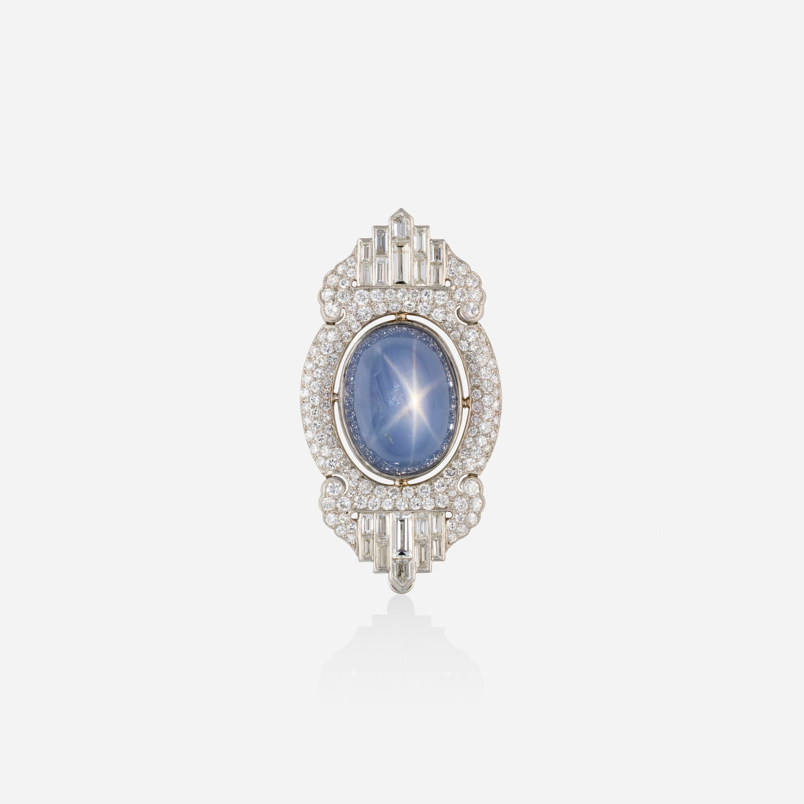 Star sapphire, diamond, and platinum pendant (1 of 2)