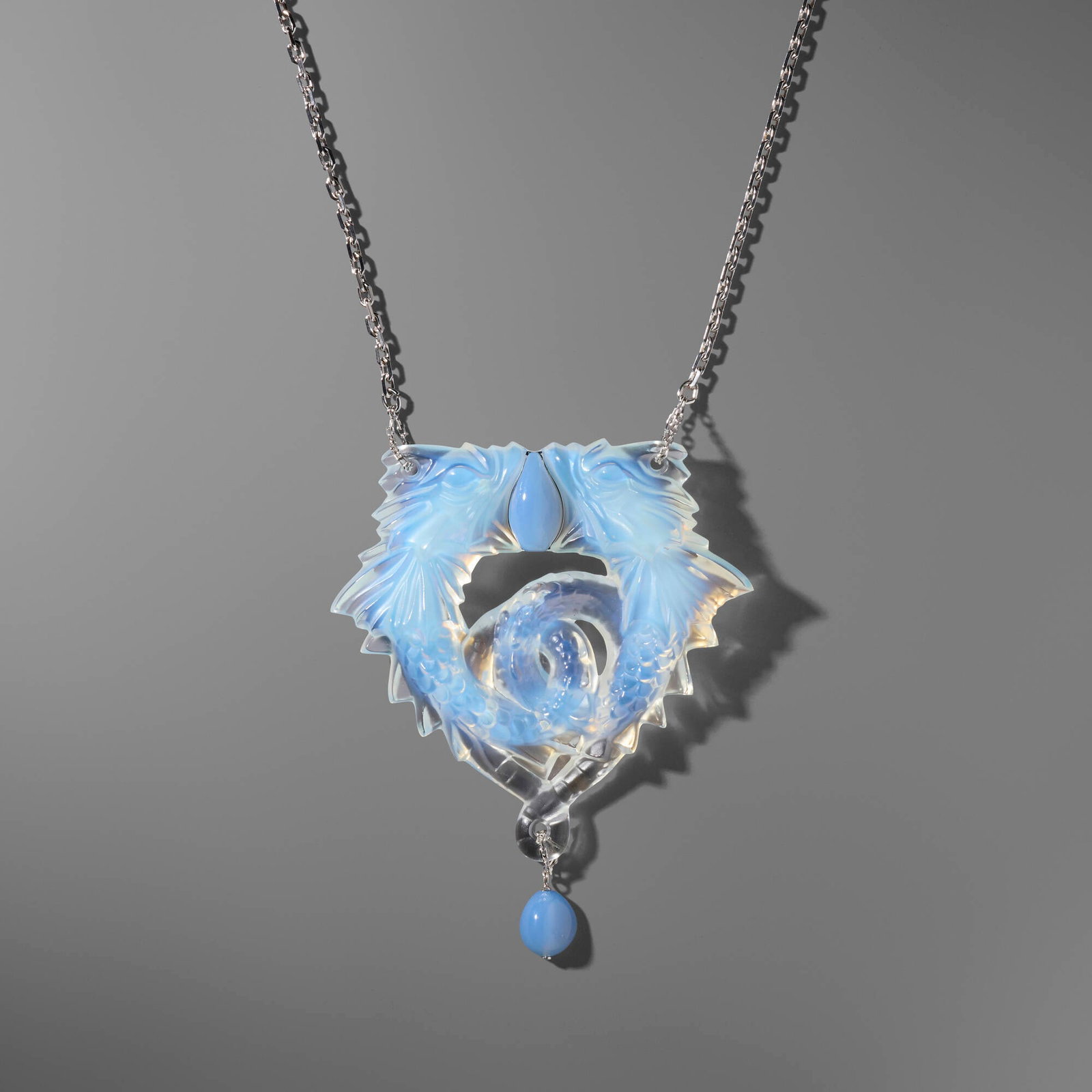 Lalique, 'Deux Poissons' glass, agate, and sterling silver necklace (1 of 4)