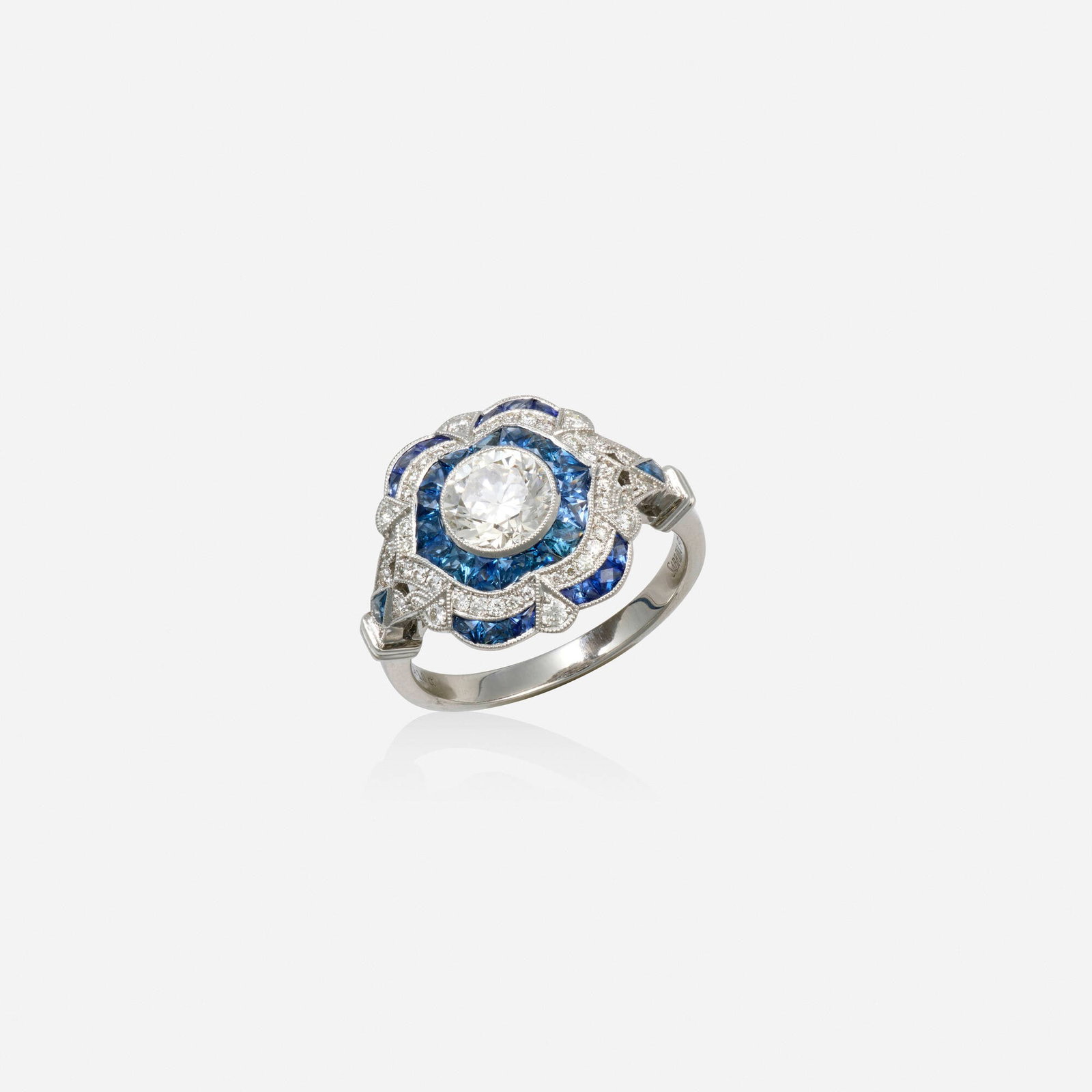 Sapphire, diamond, and platinum ring (1 of 2)