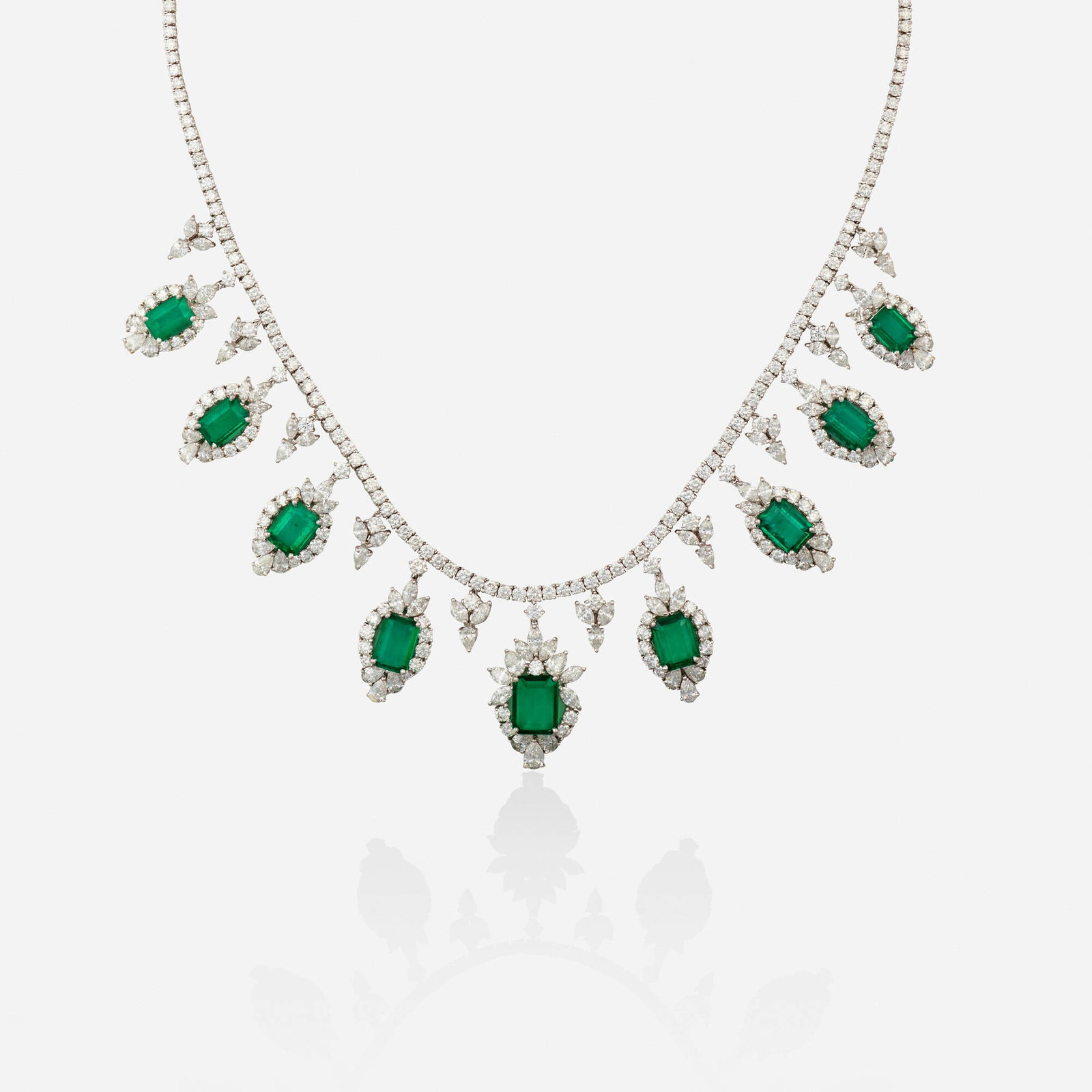 Emerald, diamond, and white gold necklace (1 of 3)