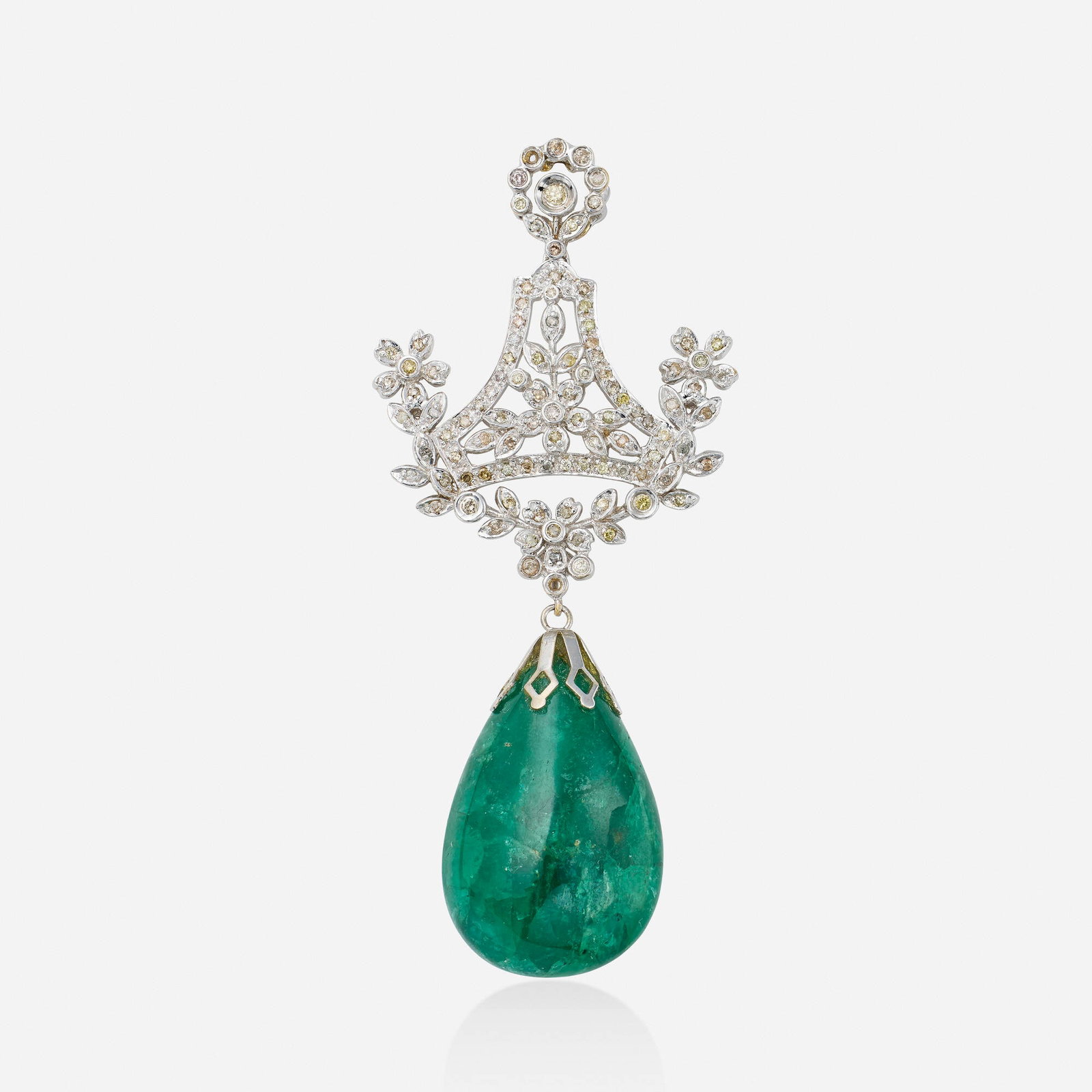 Emerald, diamond, and white gold pendant (1 of 2)