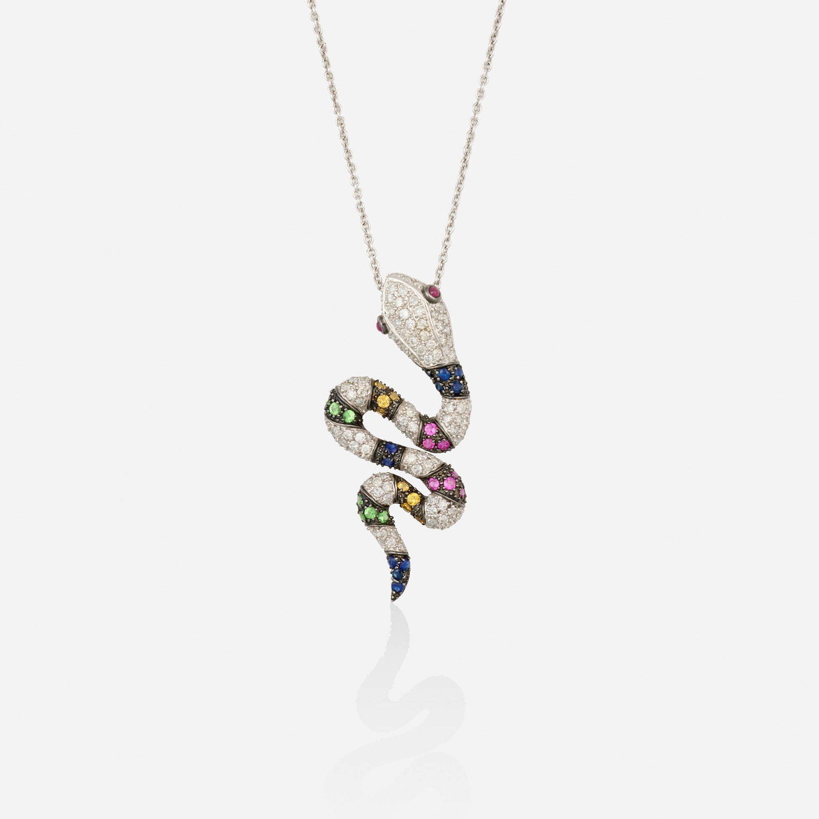 Multi-gem, diamond, and white gold pendant brooch and chain (1 of 3)