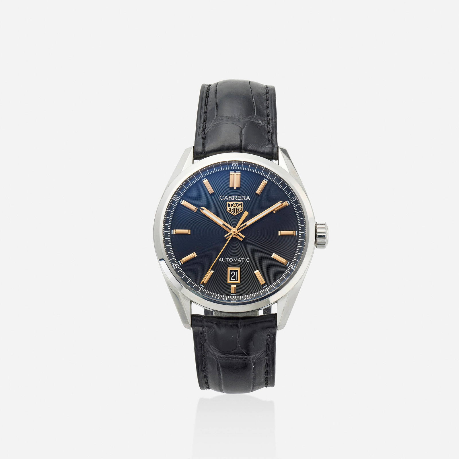 Tag Heuer, 'Carrera' stainless steel wristwatch, Ref. WBN2113: Tag Heuer 'Carrera' stainless steel wristwatch, Ref. WBN2113 With baton hours and date function Dial: Black Movement: Automatic Case material: Stainless steel Case size: 39 mm Bracelet/Strap: Black