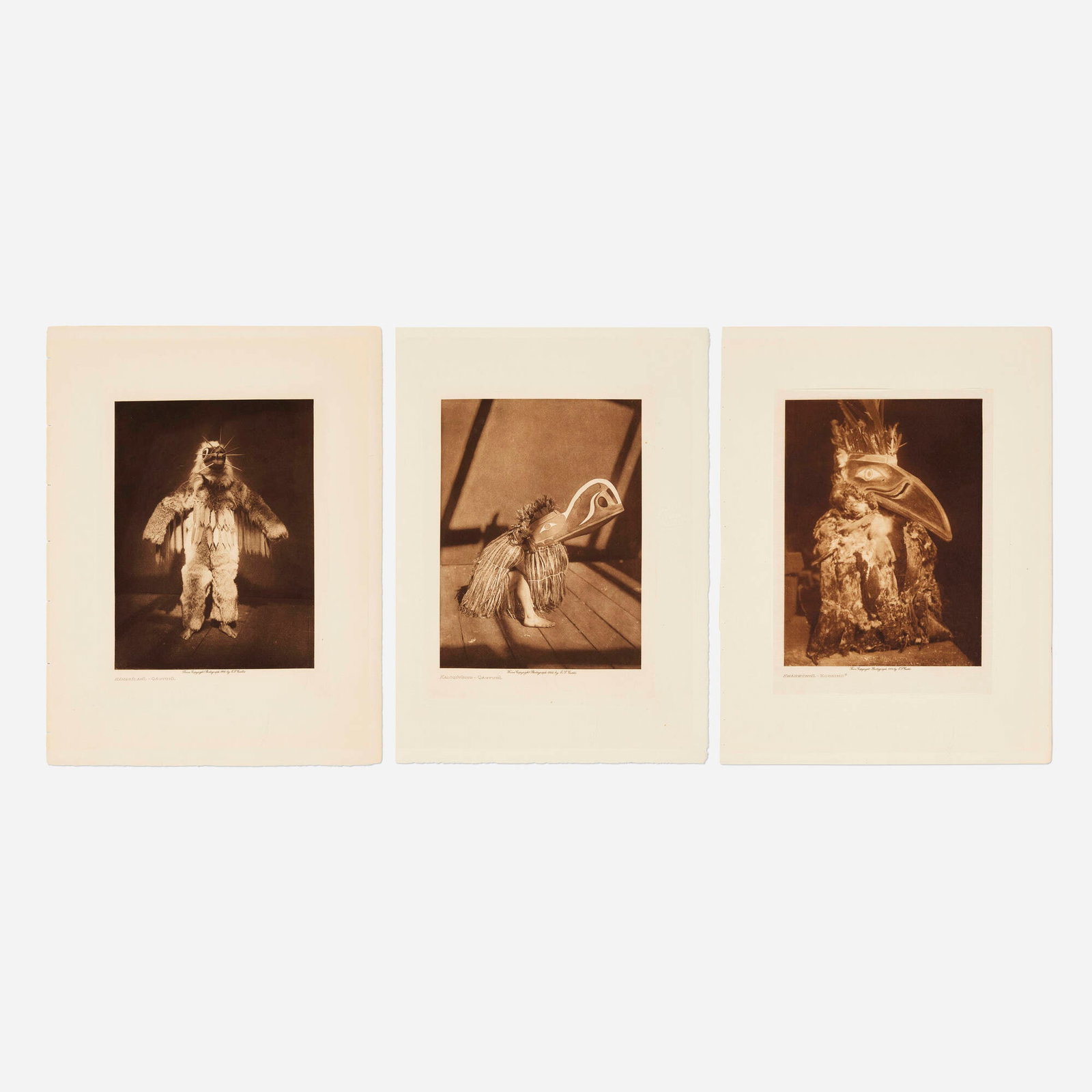 Edward S. Curtis, Three works from The North American Indian portfolio: Edward S. Curtis Three works from The North American Indian portfolio 1914 photogravure image (each): 7.625 h x 5.625 w in (19 x 14 cm) mount (each): 12.5 h x 9.5 w in (32 x 24 cm) Lot includes